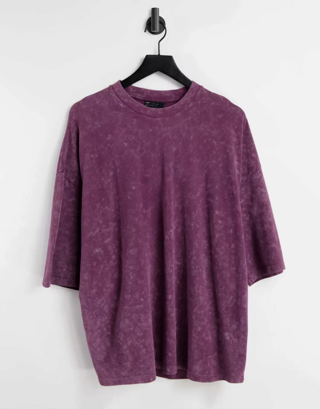 ASOS DESIGN – Oversize-T-Shirt aus Pikee-Stoff in burgunderroter Acid-Wasch günstig online kaufen