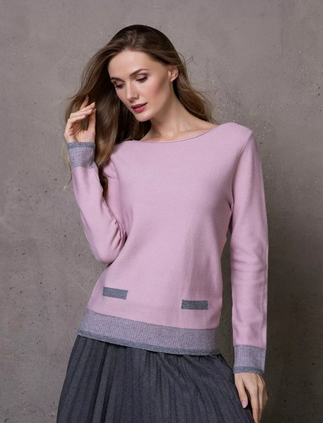 Passioni Strickpullover Pullover mit femininem Ausschnitt und angedeuteten günstig online kaufen
