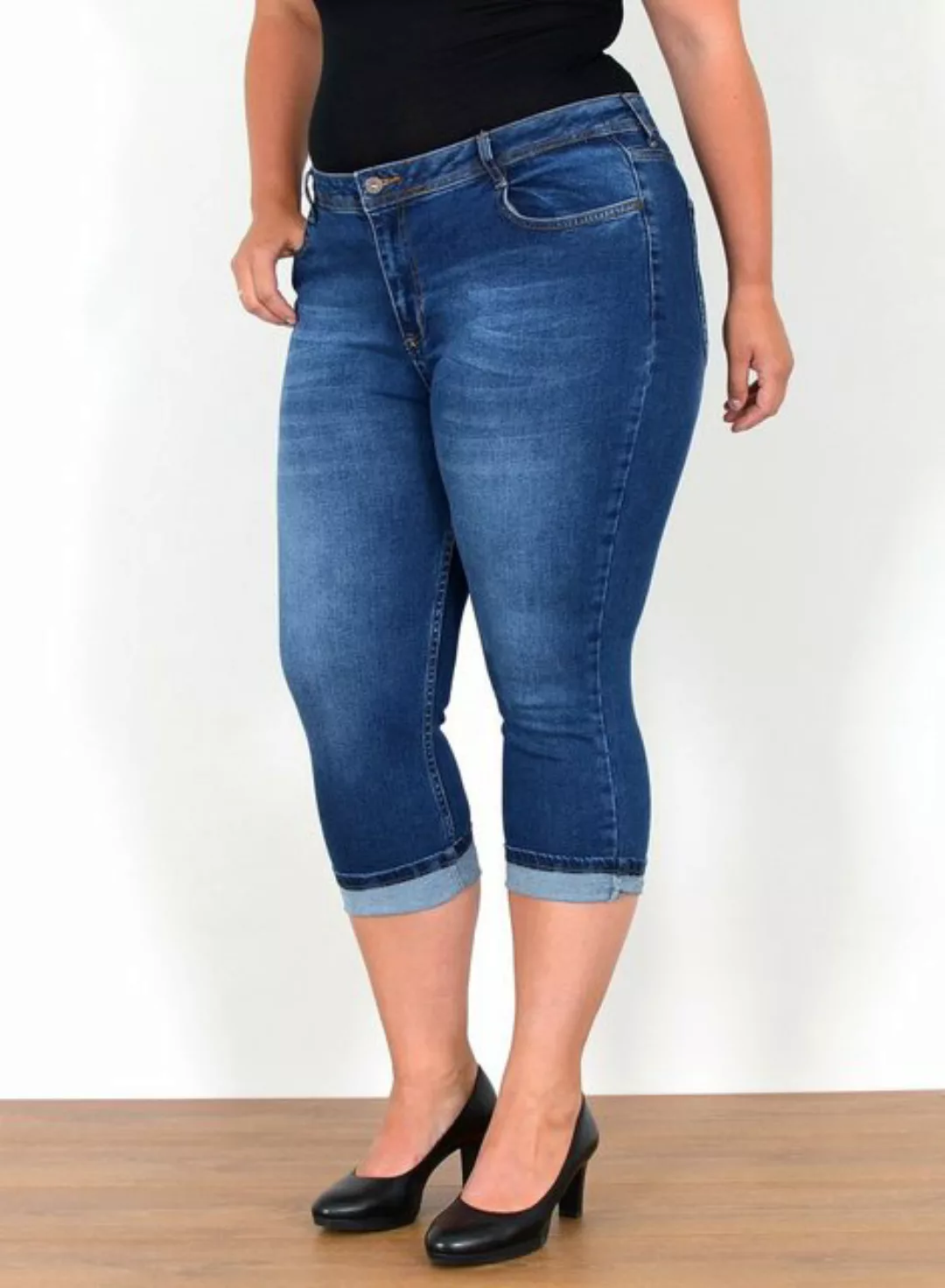 ESRA Caprijeans C740 Damen Capri Jeans High Waist Hose Stretch, Übergröße J günstig online kaufen