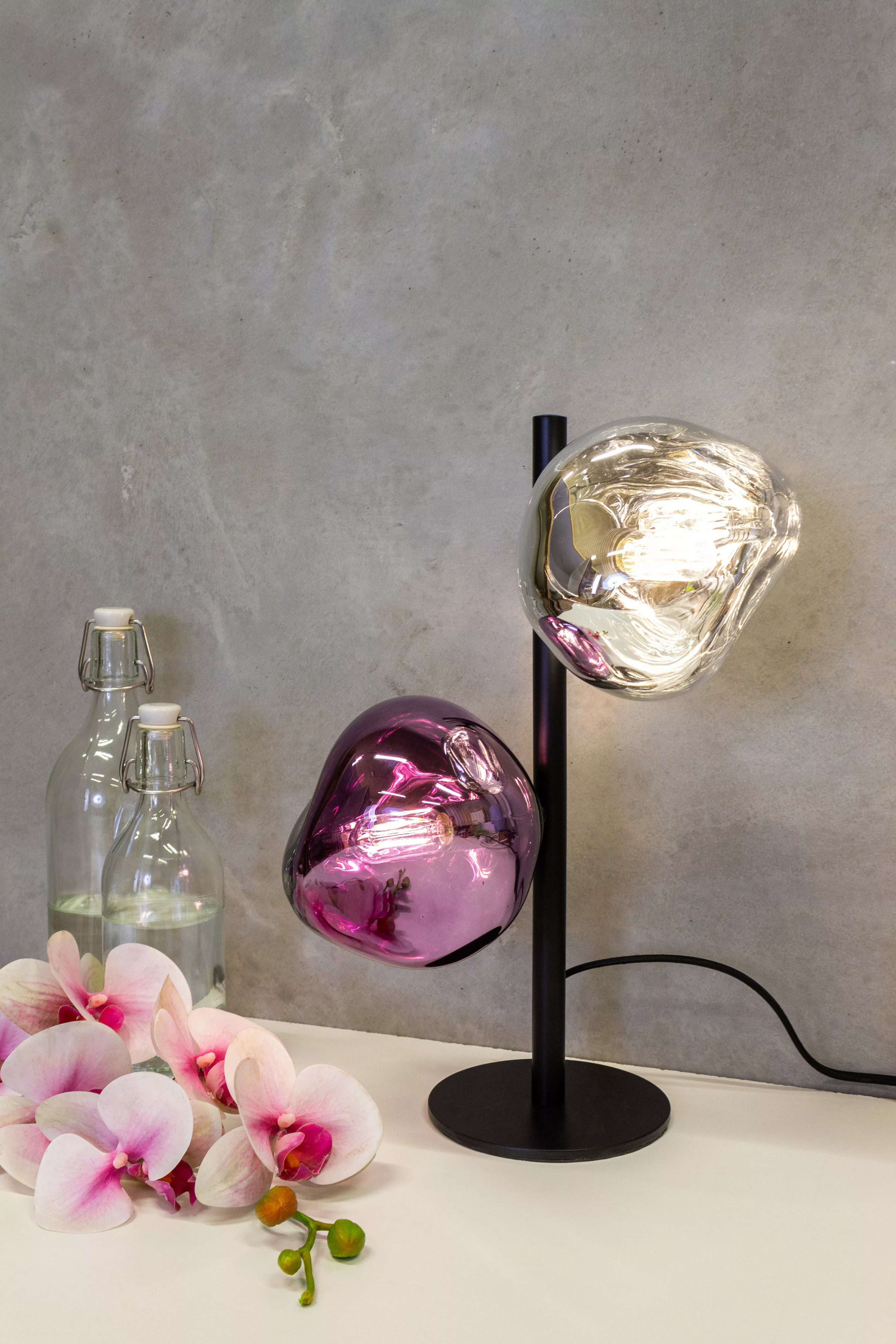 Tischlampe Canopus violett/silber Höhe 40 cm 2-flg Glas E14 günstig online kaufen