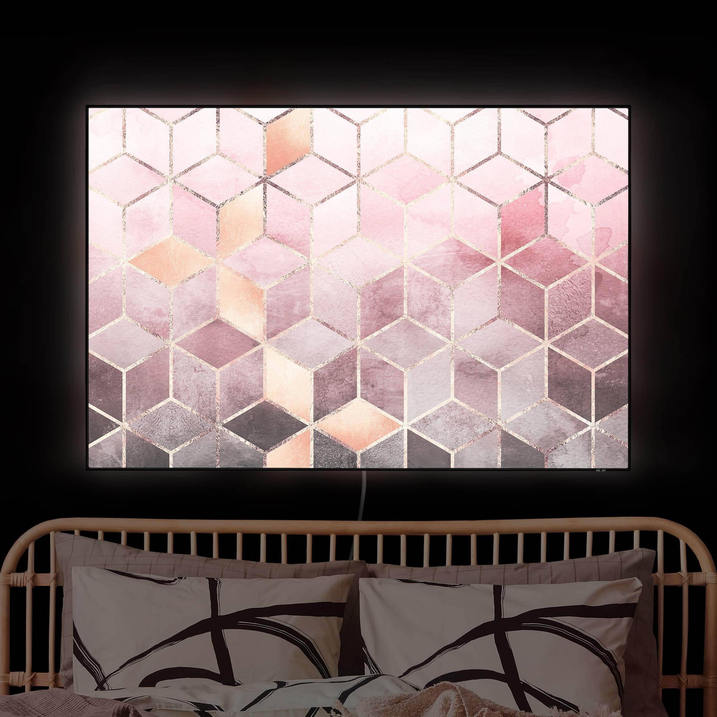 LED-Wechselbild Rosa Grau goldene Geometrie günstig online kaufen