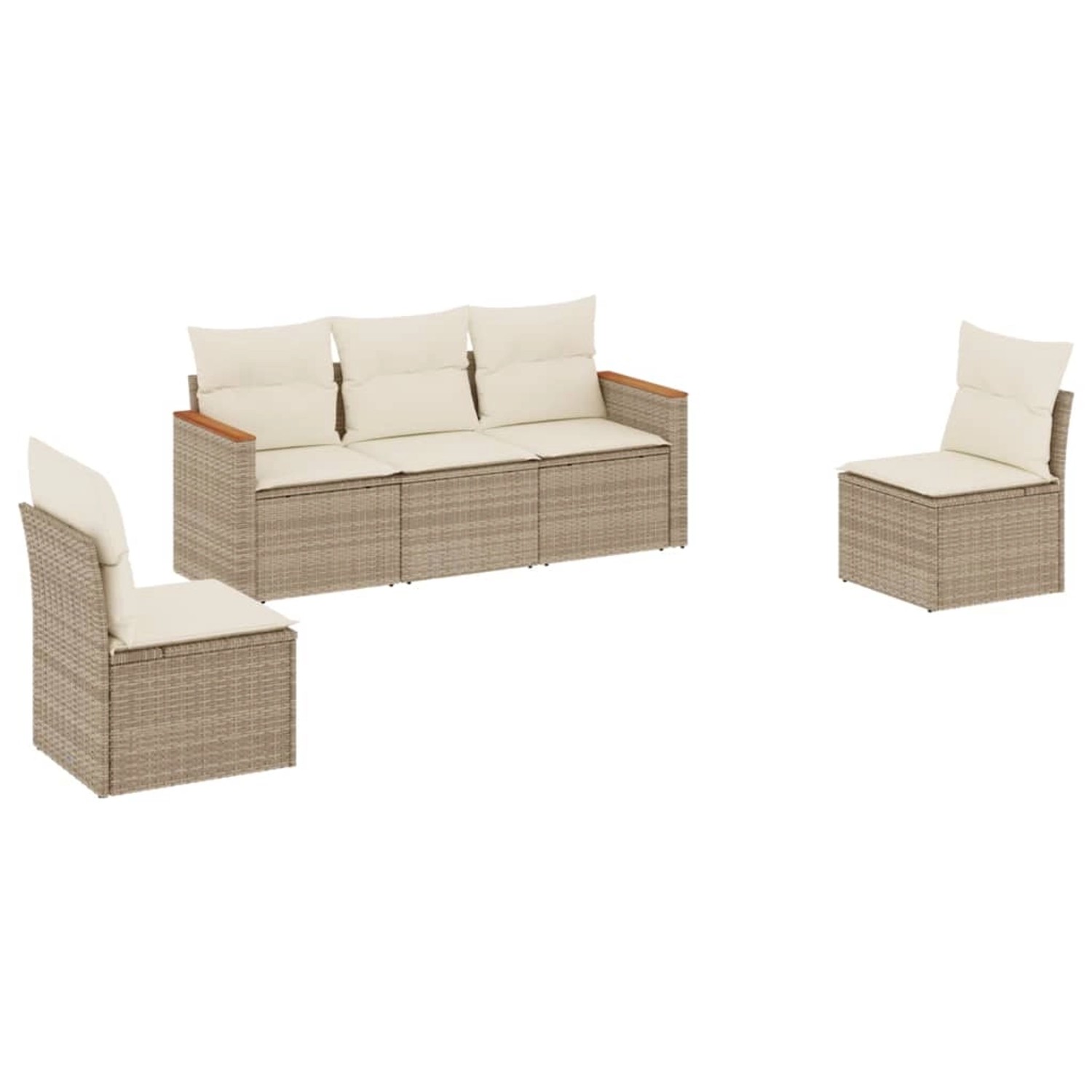 vidaXL 5-Tlg Garten-Sofagarnitur mit Kissen Beige Poly Rattan 3225848 günstig online kaufen