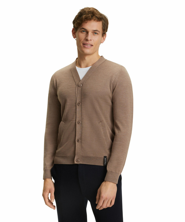 FALKE Herren Cardigan V-Ausschnitt, S, Braun, Uni, Schurwolle, 60174-510502 günstig online kaufen