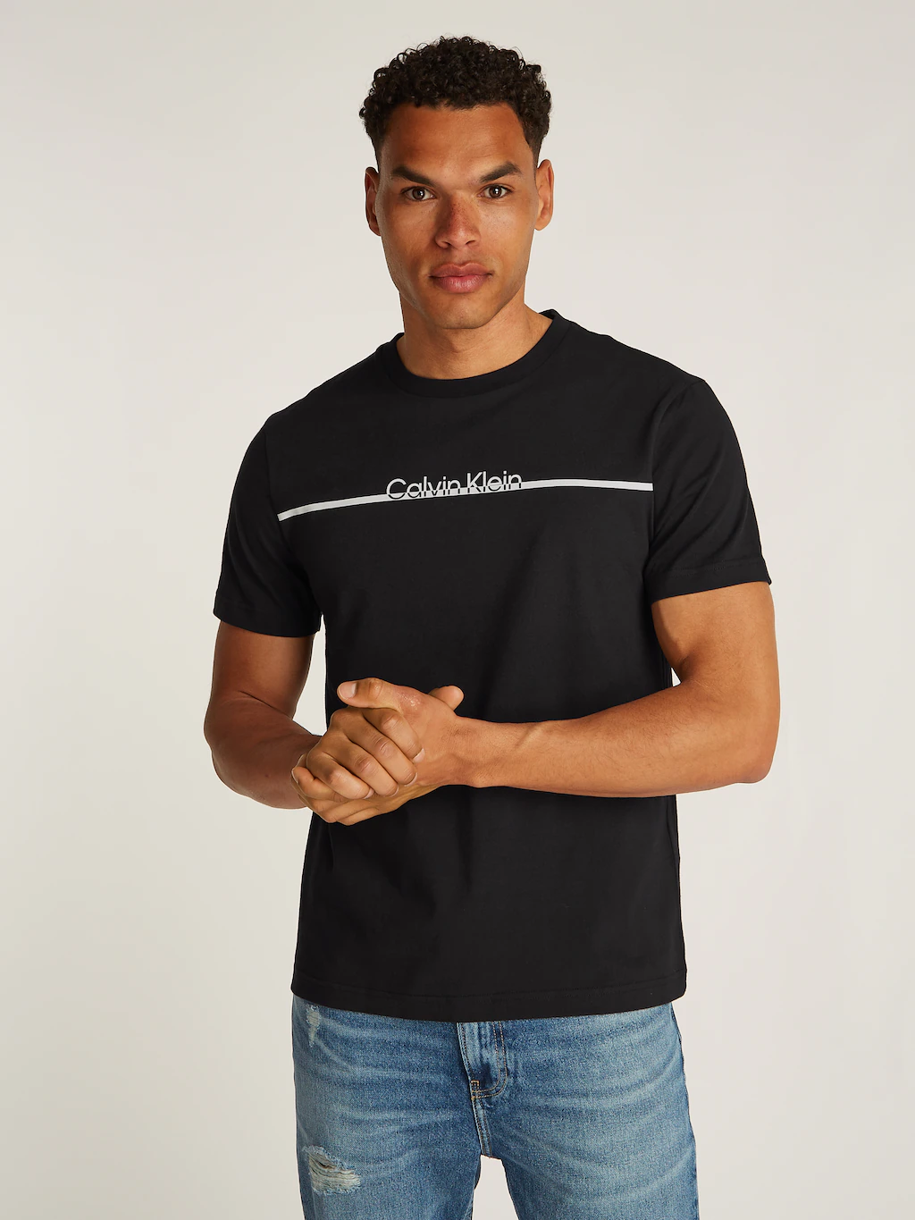 Calvin Klein Rundhalsshirt SPLIT LINE LOGO T-SHIRT mit Logoprint günstig online kaufen