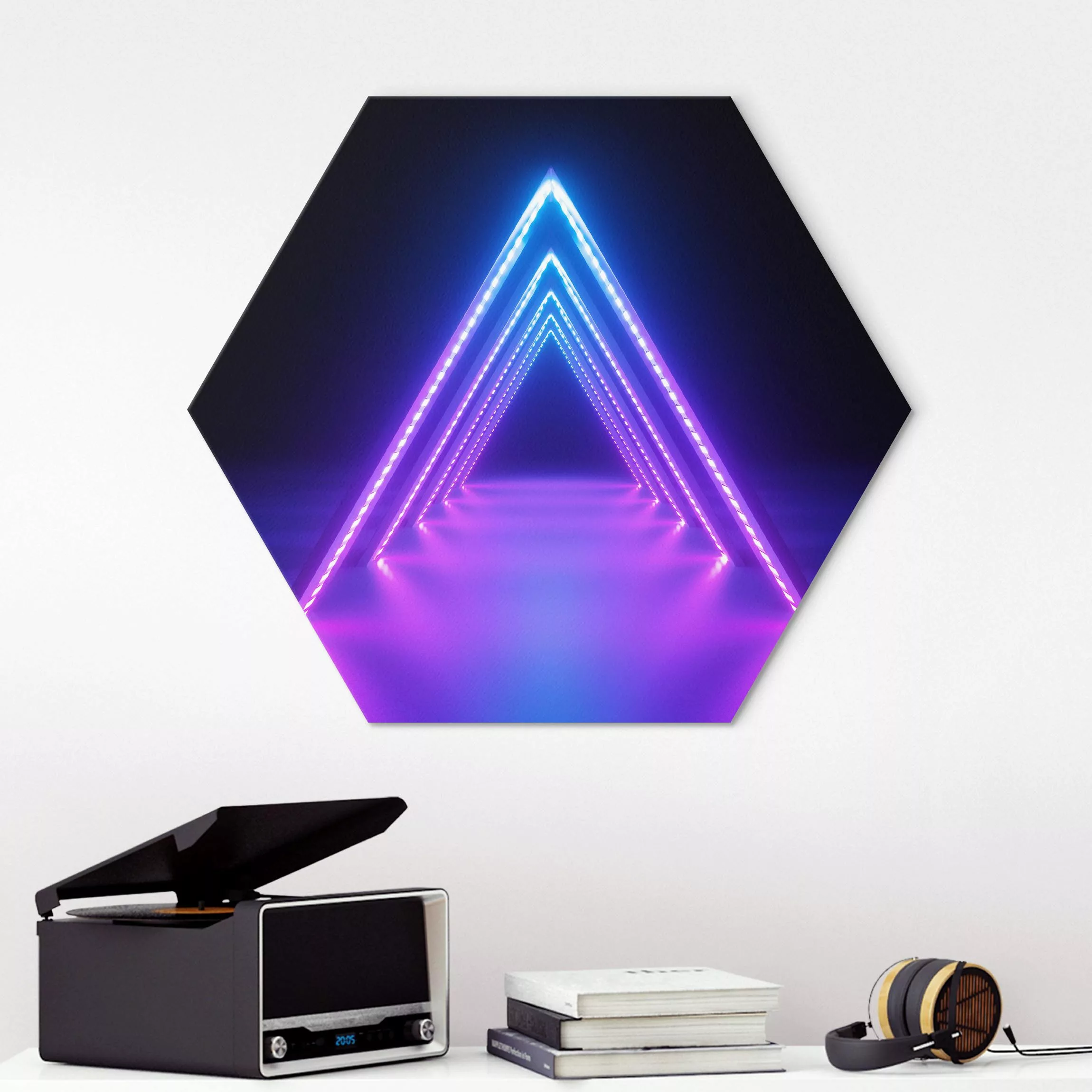 Hexagon-Alu-Dibond Bild Neon Dreieck günstig online kaufen