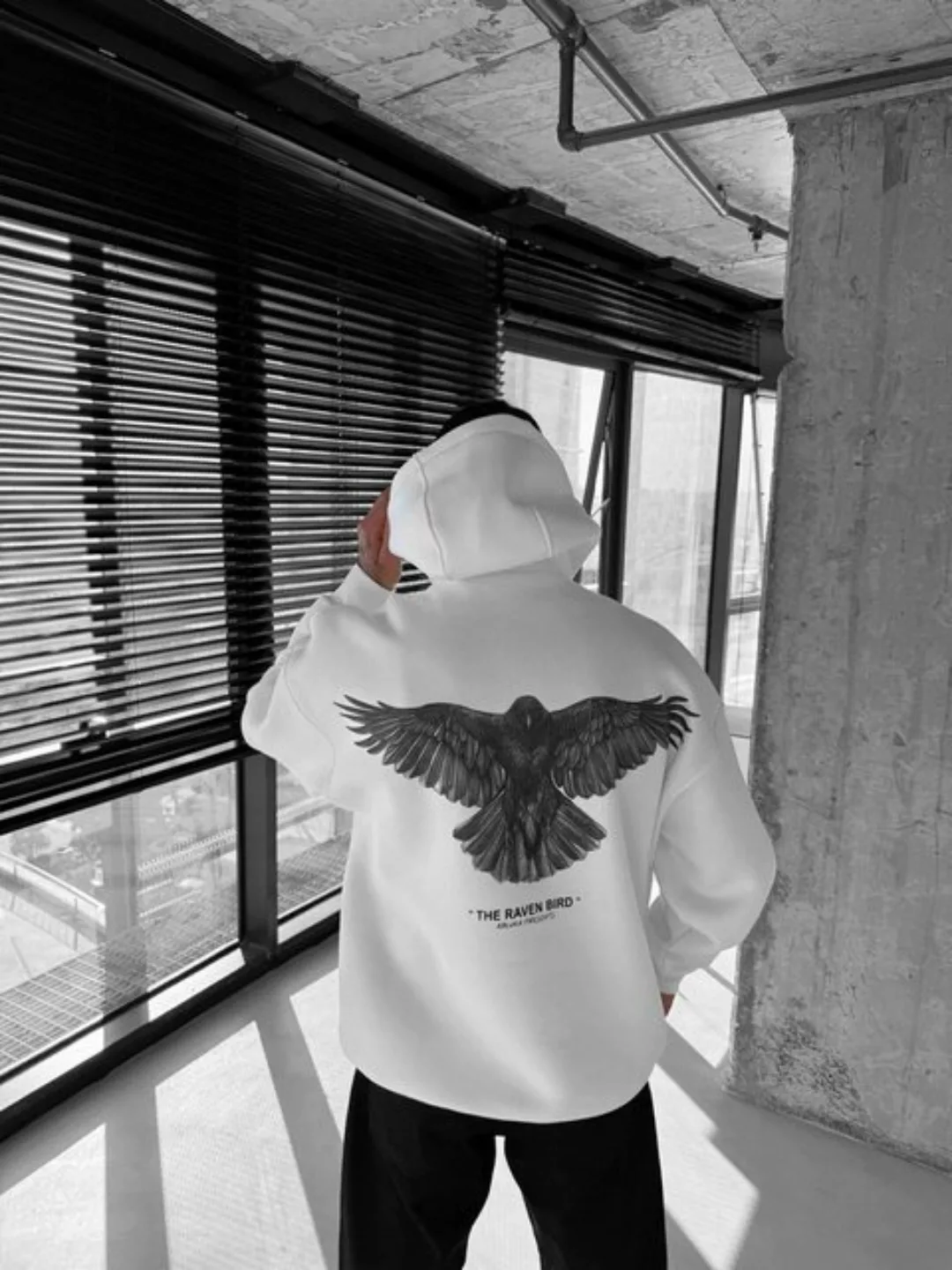 Abluka Hoodie OVERSIZE RAVEN BEDRUCKTER FLEECE HOODIE - BIRD PRINT HOODIE günstig online kaufen