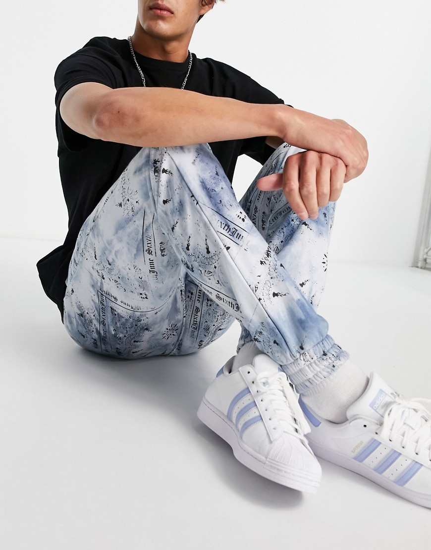 Sixth June – Jersey-Jogginghose mit blauem Batikmuster und Bandana-Print, K günstig online kaufen