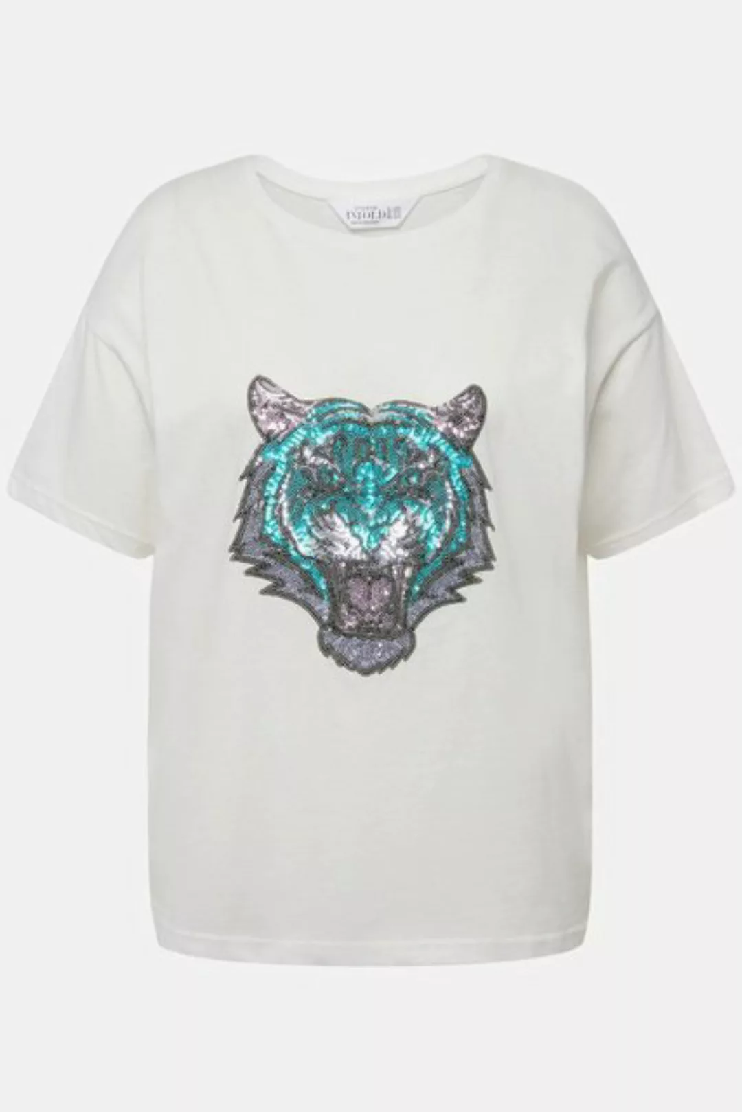 Studio Untold Rundhalsshirt T-Shirt oversized Tiger Pailletten-Patch Rundha günstig online kaufen