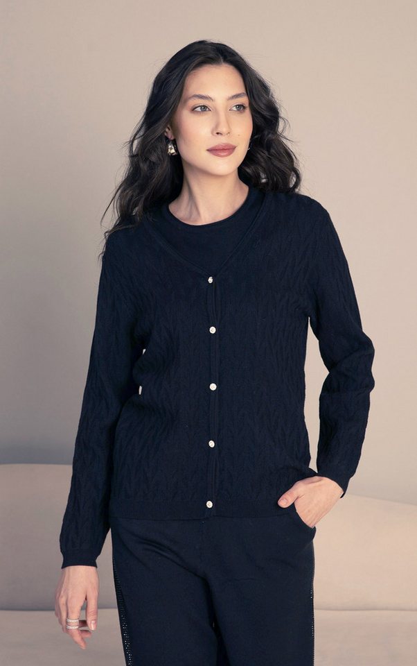 Passioni Strickjacke Twinset in Schwarz mit Zopfmuster günstig online kaufen