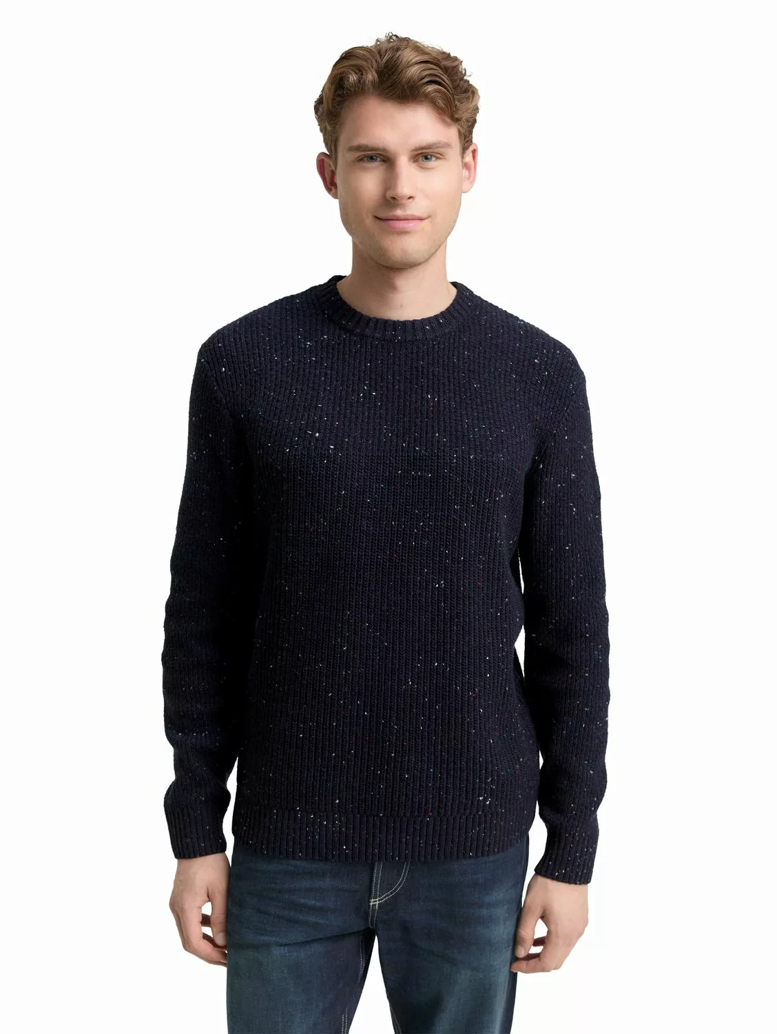 Tom Tailor Herren Rundhals Pullover STRUCTURED MIX CREWNECK - Regular Fit günstig online kaufen