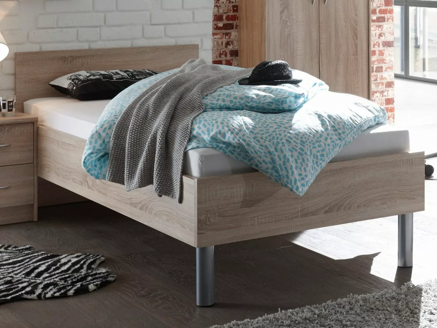 möbelando Bett Olli, Modernes Bett aus Spanplatte in Sonoma-Eiche Nachbildu günstig online kaufen