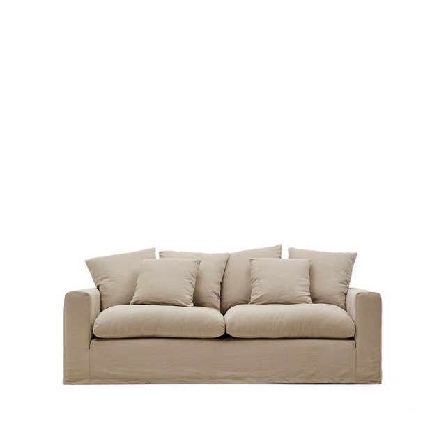 Natur24 Sofa 3-Sitzer Sofa Nora 240 x 68 x 104 cm Leinen Baumwolle Taupe günstig online kaufen