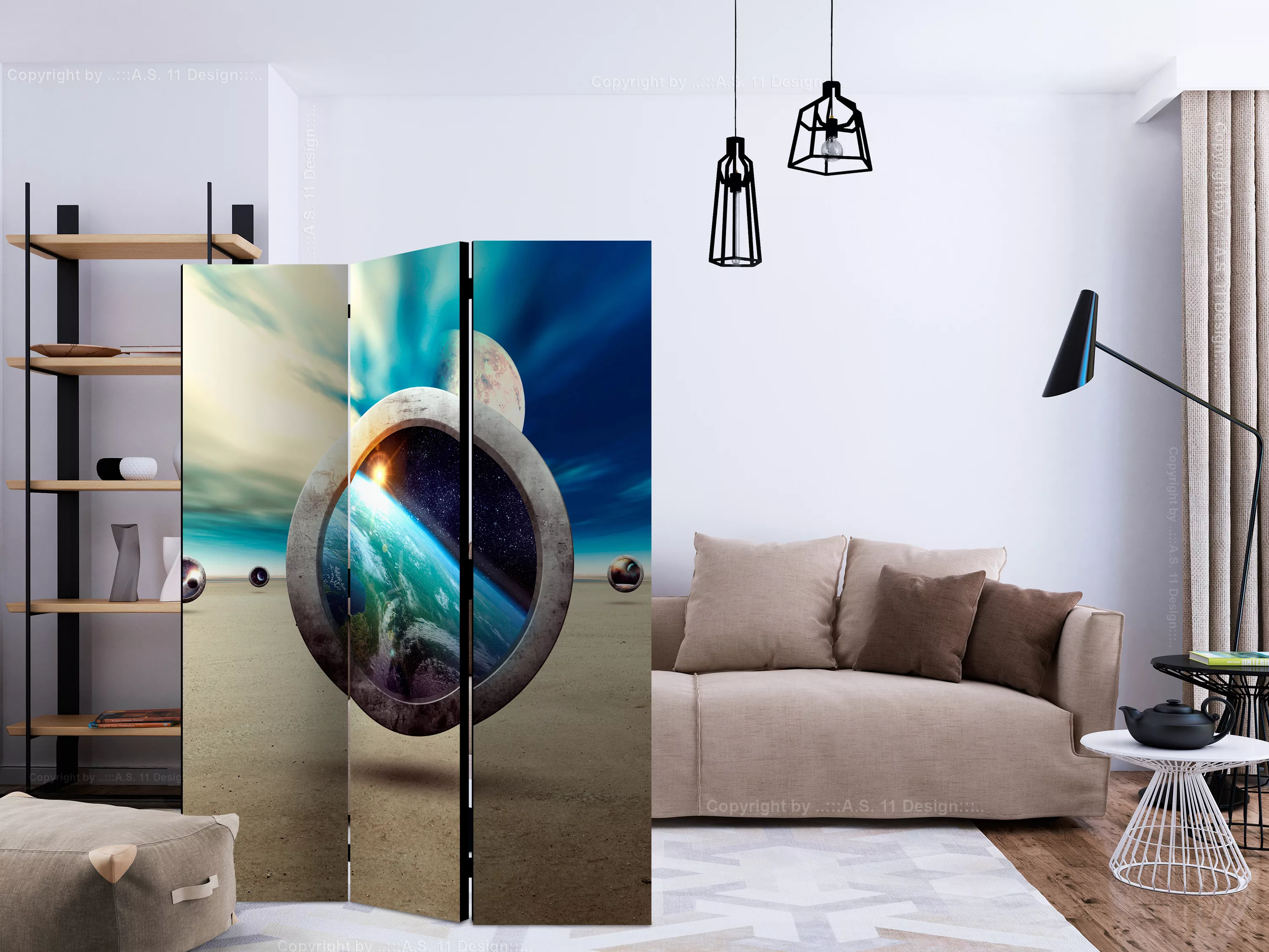 3-teiliges Paravent - Planet Walk [room Dividers] günstig online kaufen