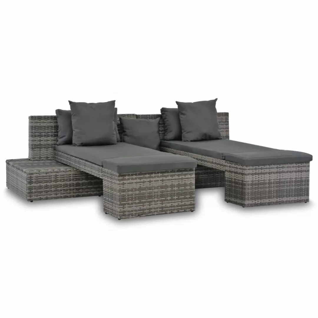 4-tlg. Garten-sofagarnitur Mit Kissen Grau Poly Rattan günstig online kaufen