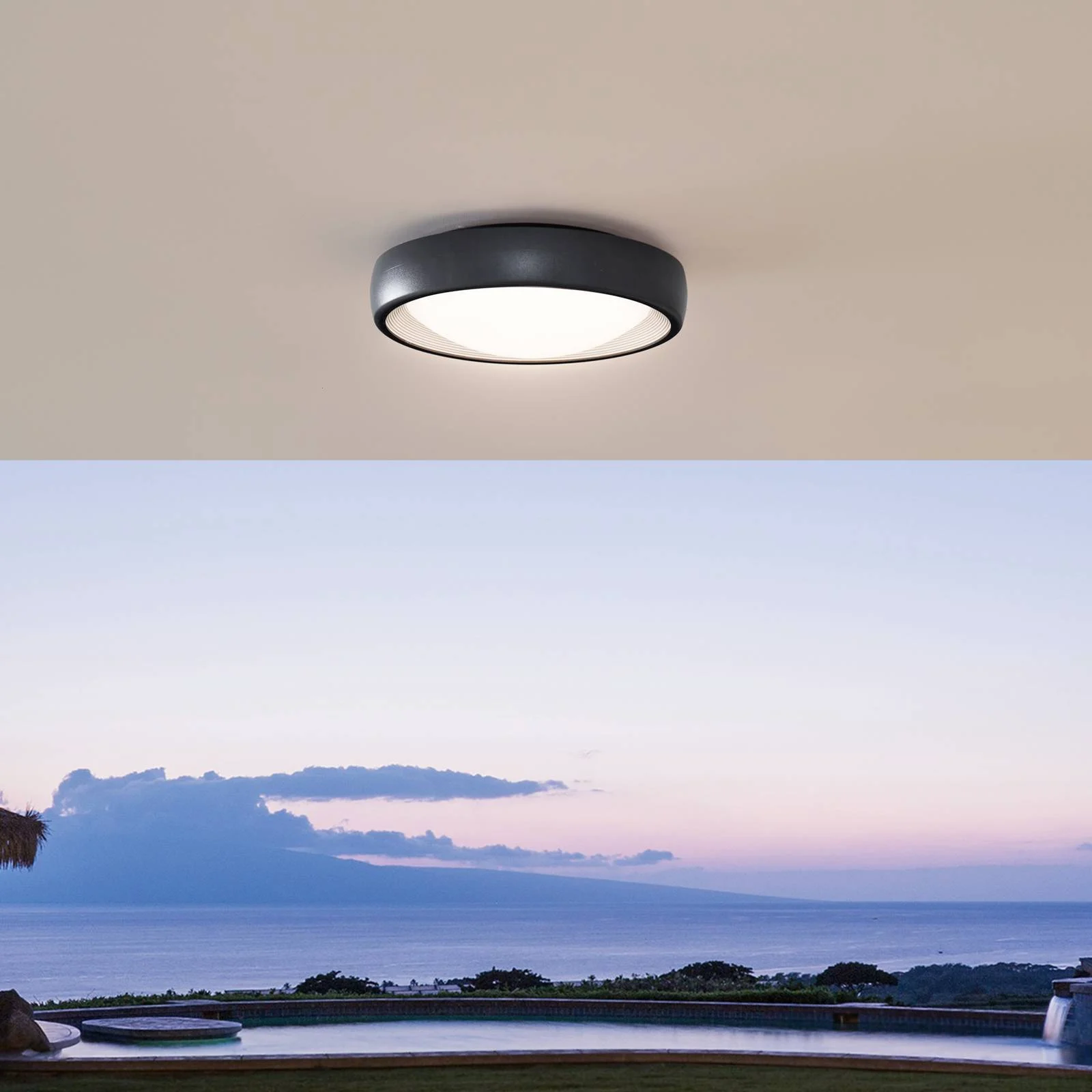 Lindby LED-Außendeckenlampe Niniel, schwarz/weiß, Kunststoff günstig online kaufen