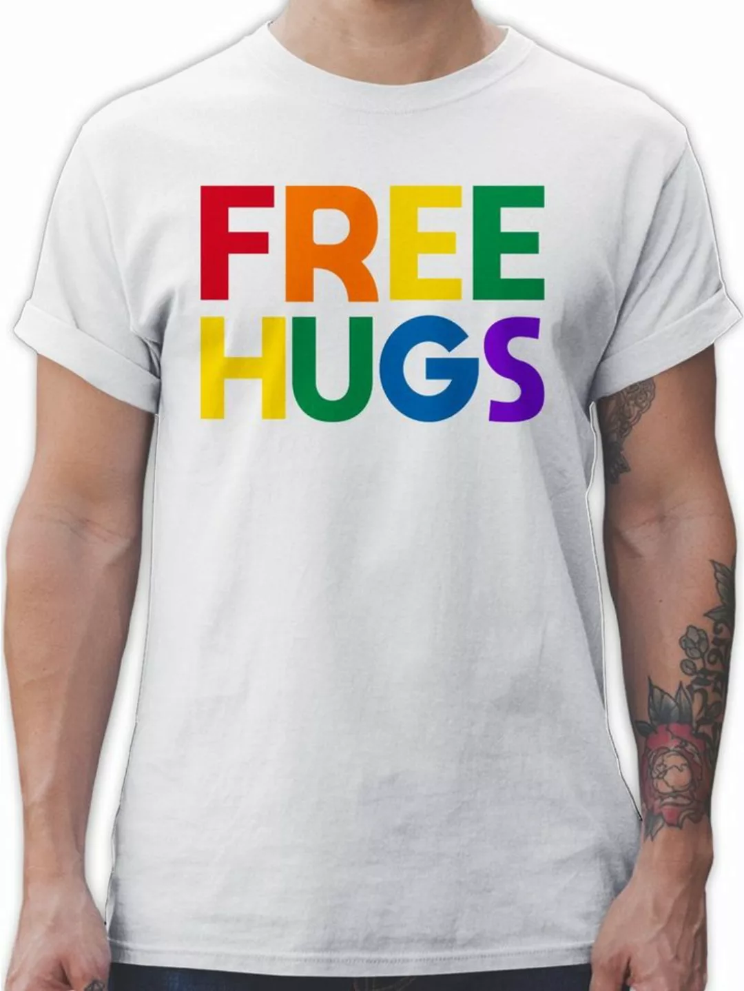 Shirtracer T-Shirt Free Hugs - Lettering Schriftzug LGBT Kleidung günstig online kaufen