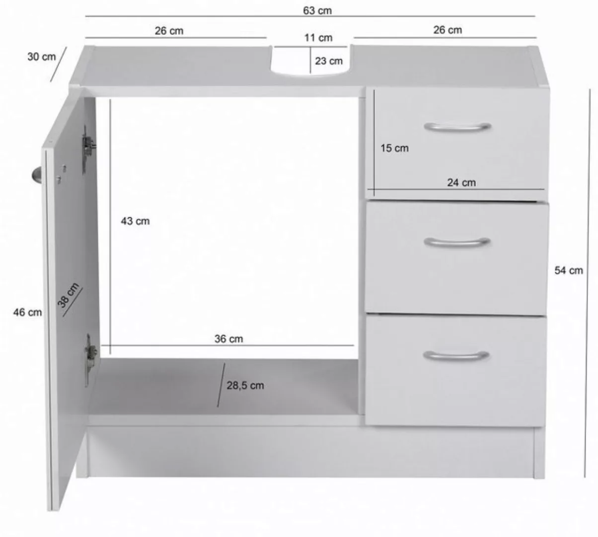 FineBuy Waschbeckenunterschrank Weiß 63 cm Breite weiß günstig online kaufen