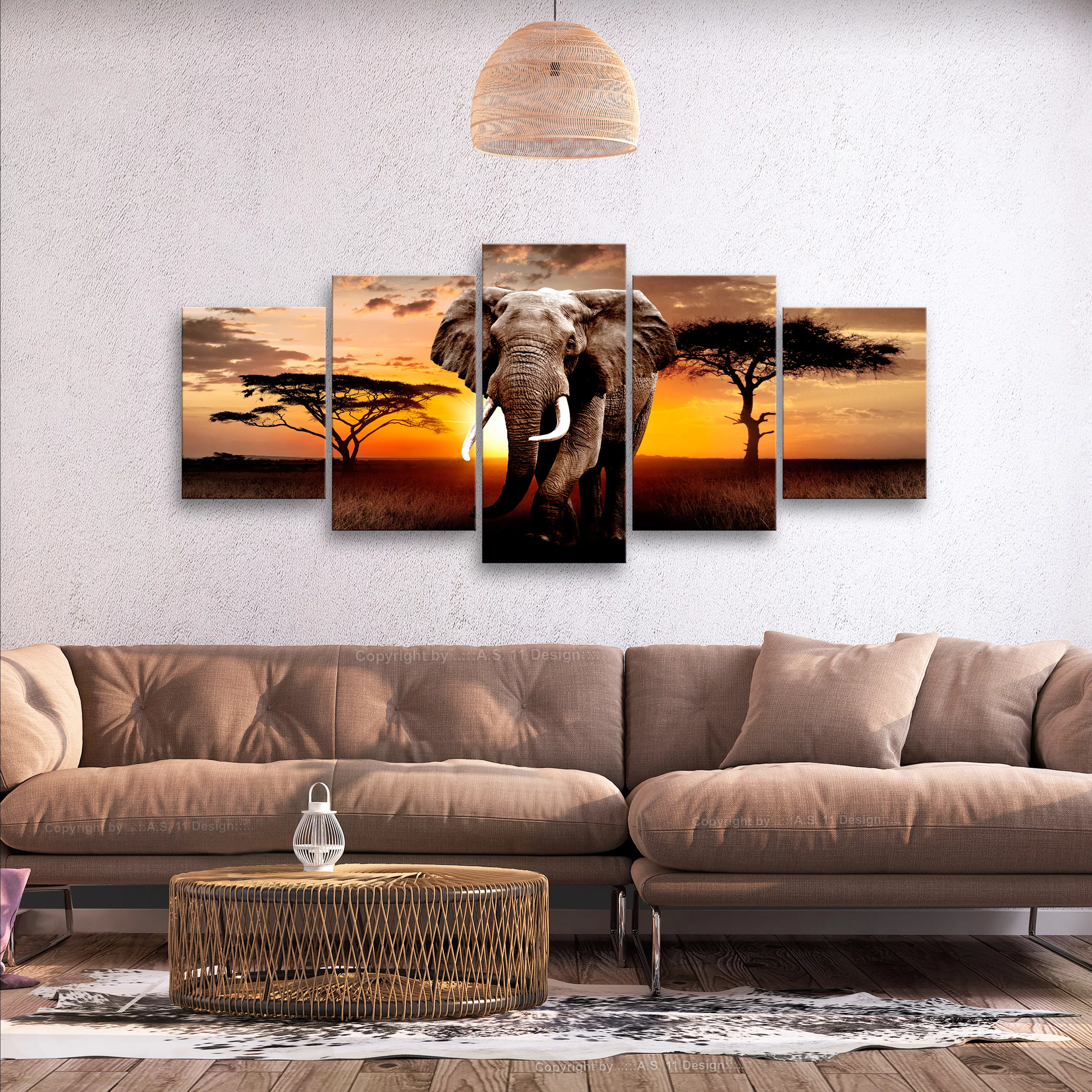 Wandbild - Wandering Elephant (5 Parts) Wide günstig online kaufen