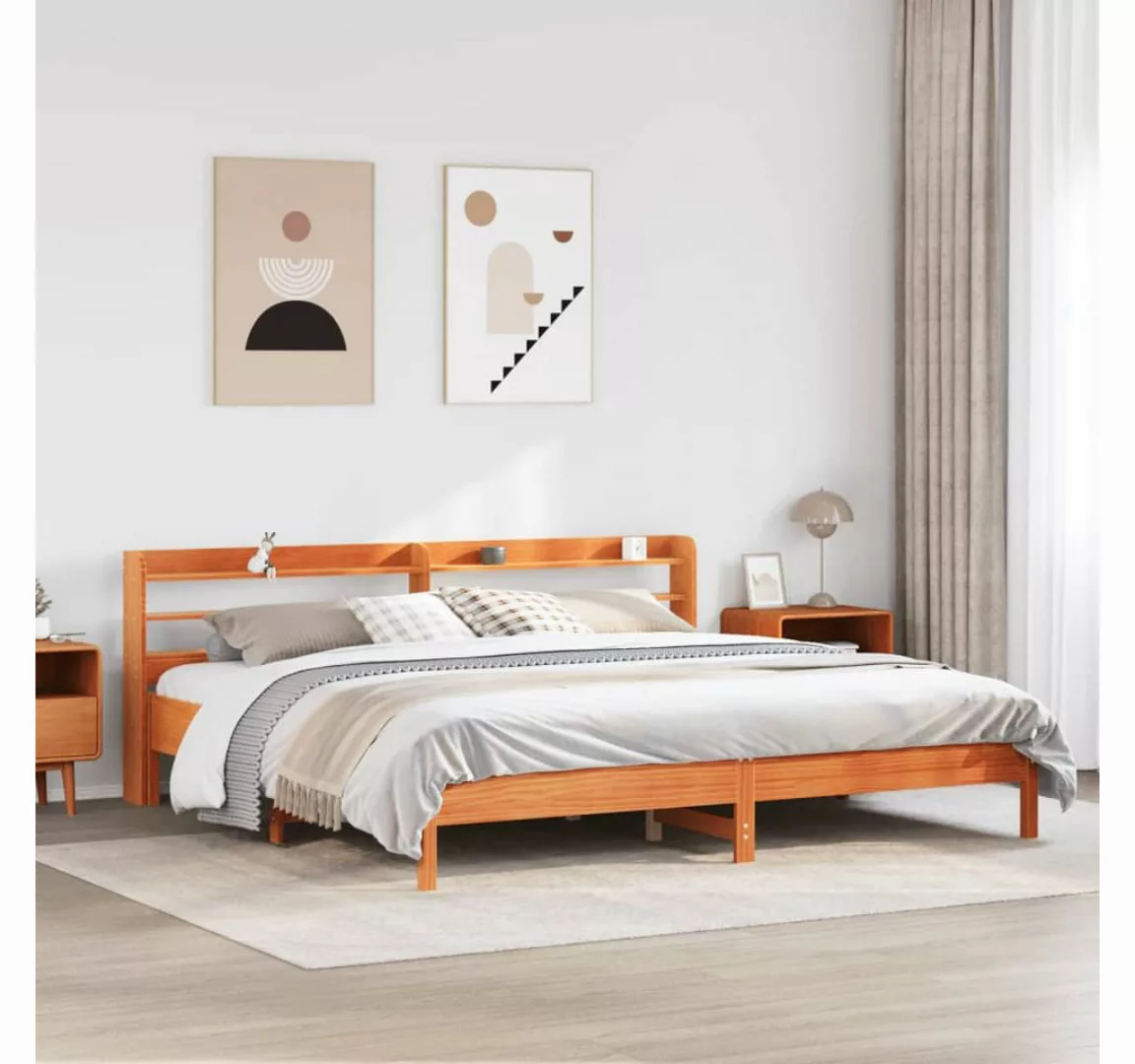 vidaXL Bett, Massivholzbett ohne Matratze Wachsbraun 200x200 Kiefernholz günstig online kaufen