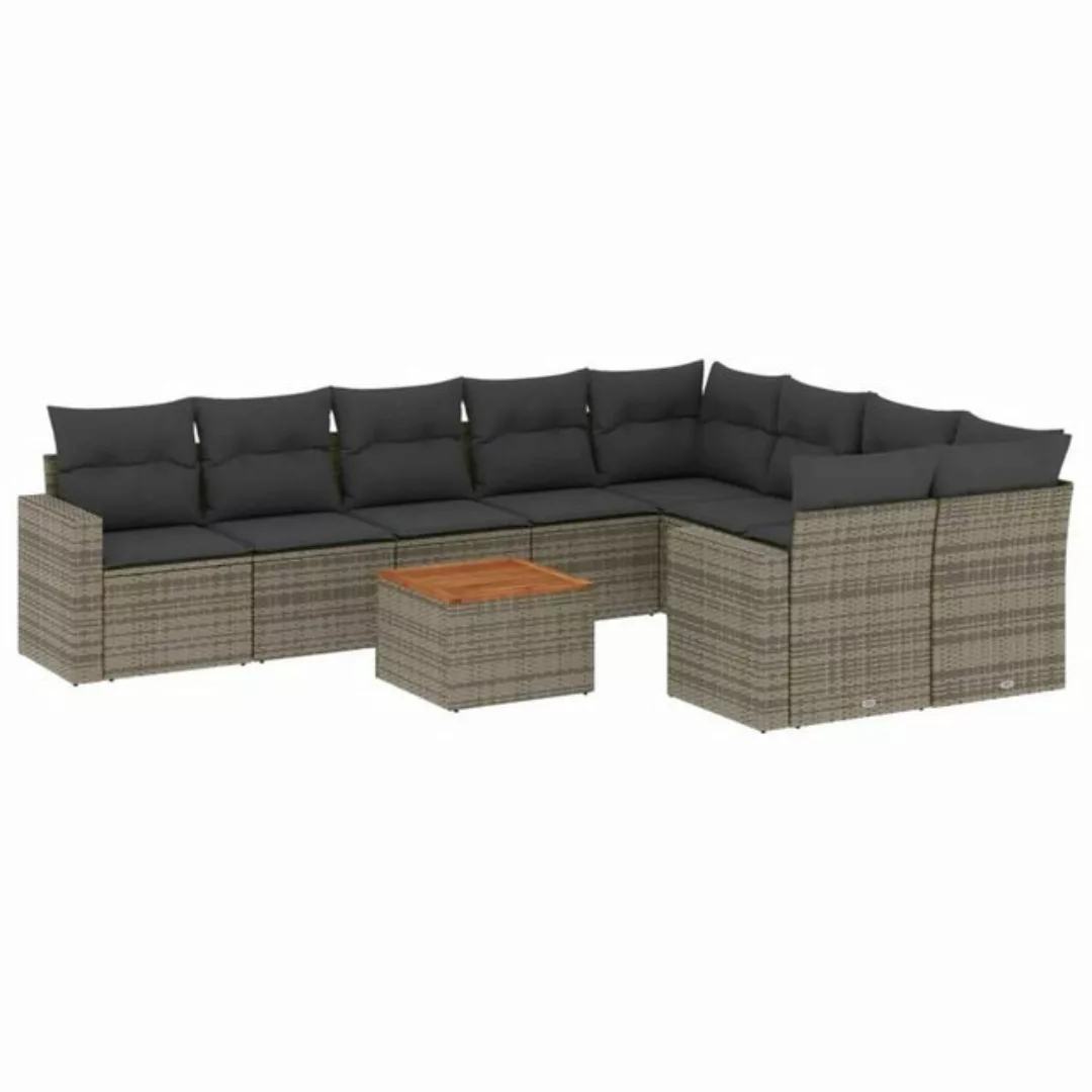 vidaXL Sofaelement 10-tlg. Garten-Sofagarnitur mit Kissen Grau Poly Rattan günstig online kaufen