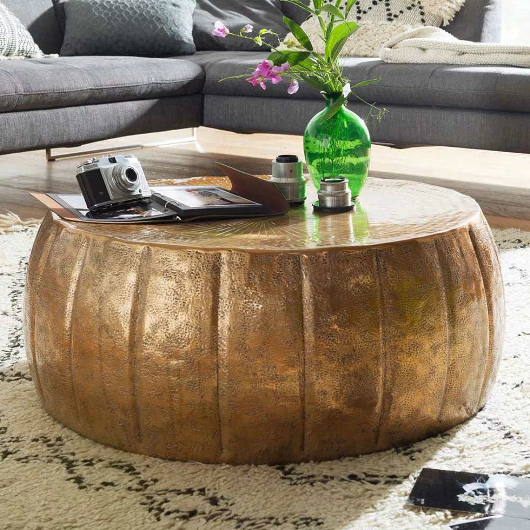Metall Wohnzimmer Tisch in Goldfarben 70 cm Durchmesser günstig online kaufen