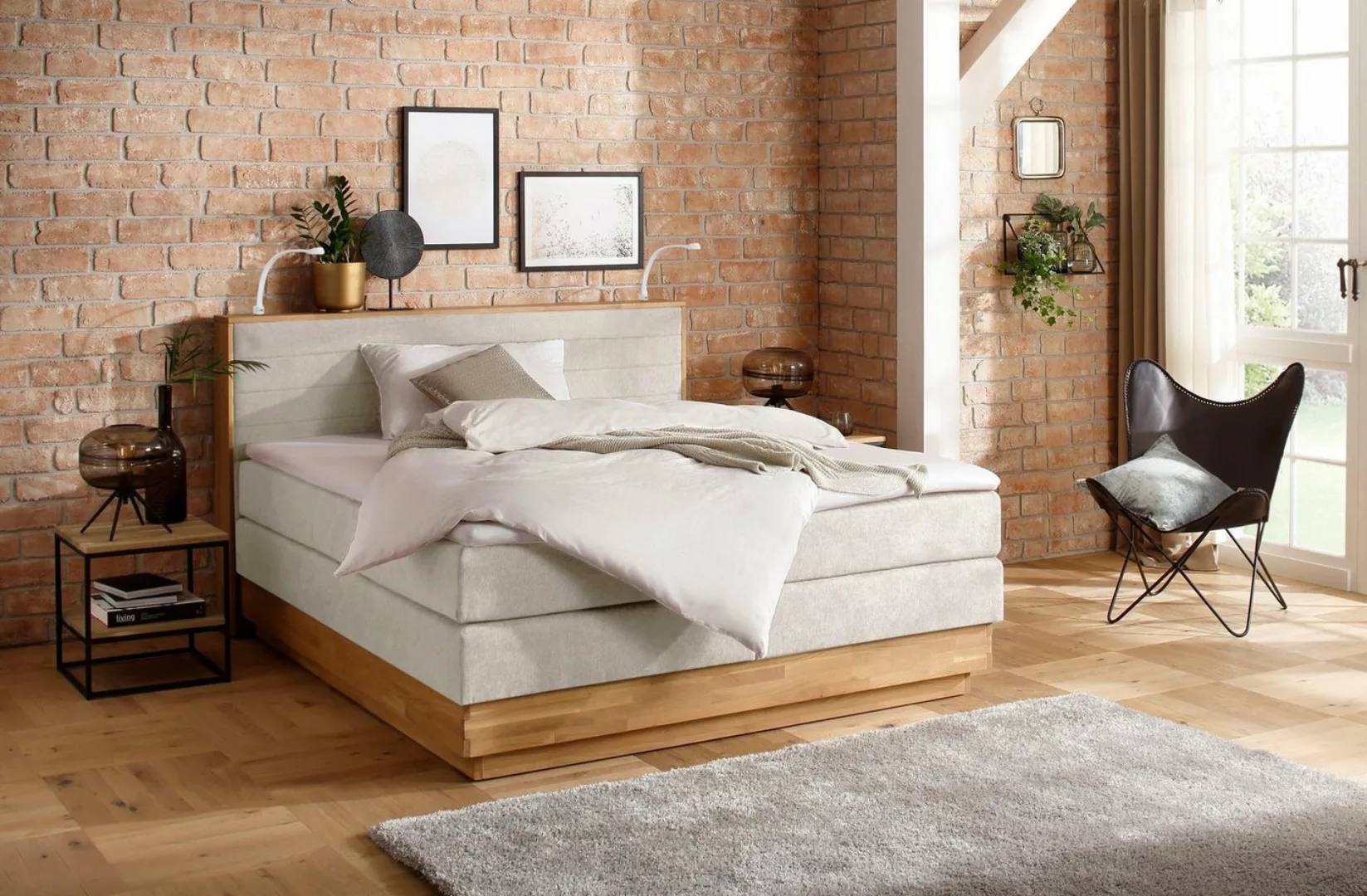 Home affaire Boxspringbett "Cavan", Eiche, inkl. Bettkasten & Topper, versc günstig online kaufen