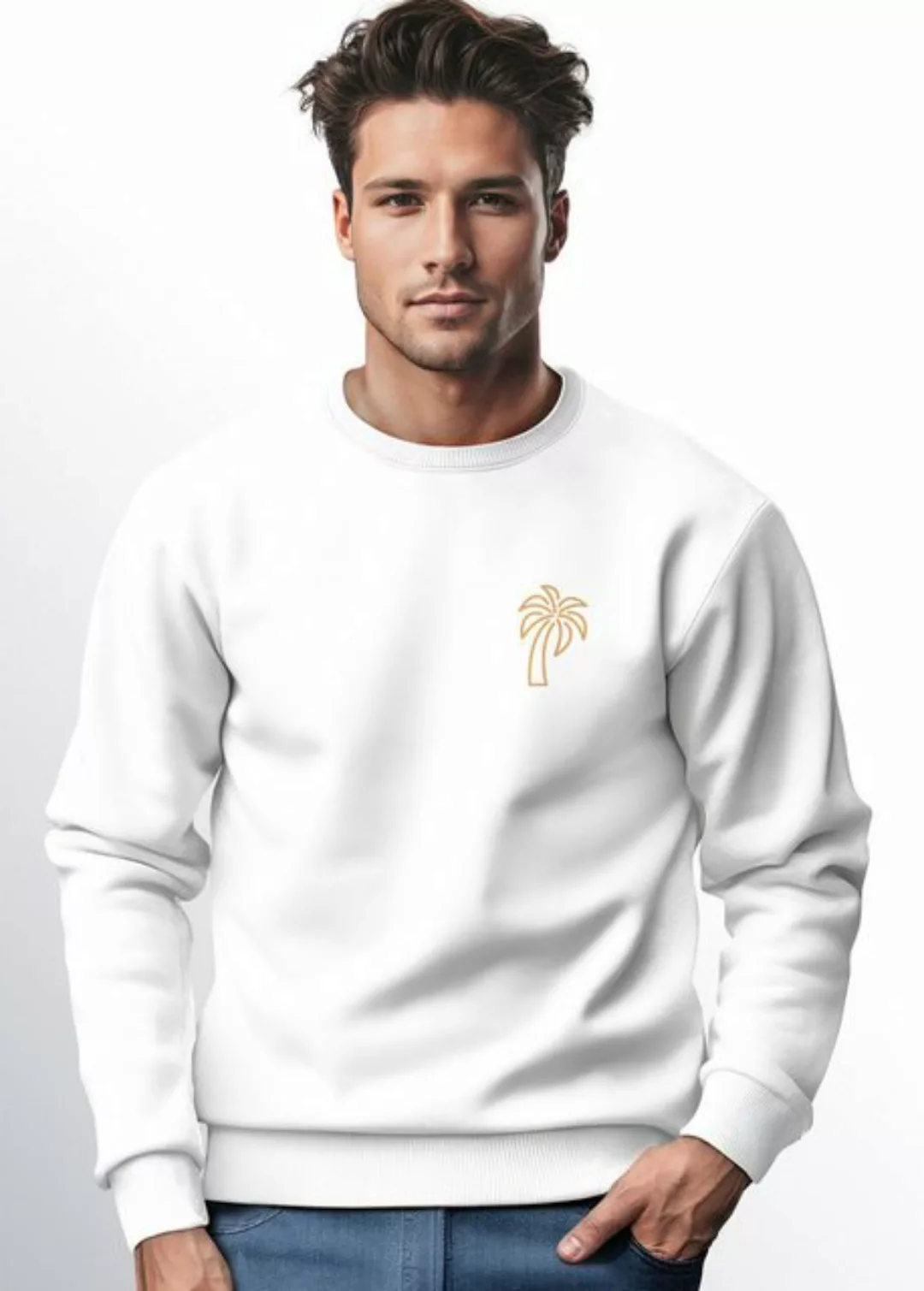 Neverless Sweatshirt Sweatshirt Herren Aufdruck Print Palme Line Art Motiv günstig online kaufen