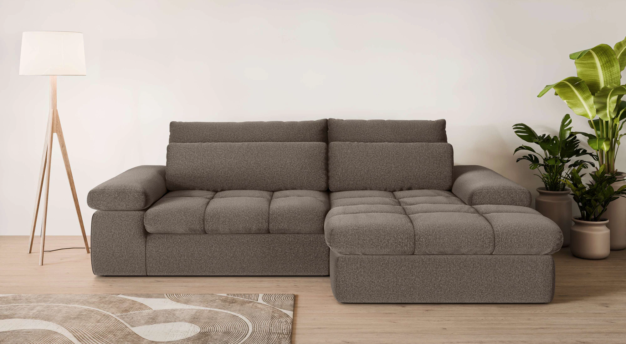 Home affaire Ecksofa "ALVERIE mit Recamiere, moderne Steppung, Maße: B/T/H günstig online kaufen