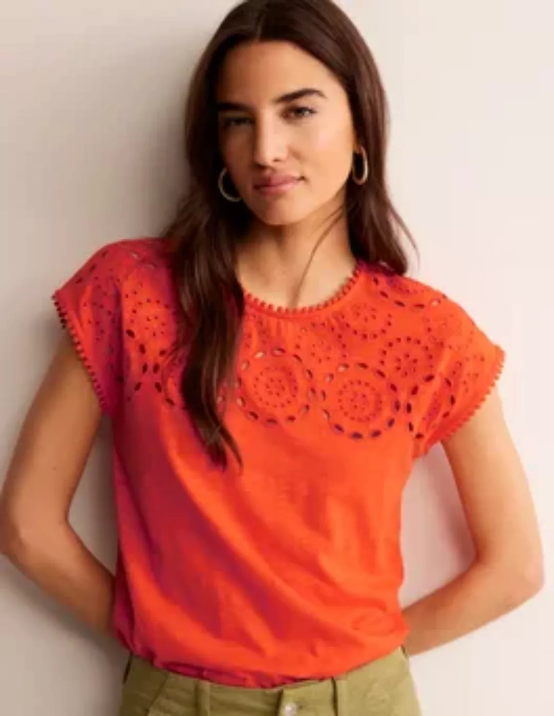 Sasha T-Shirt mit Stickerei Damen Boden, Mandarinenorange günstig online kaufen