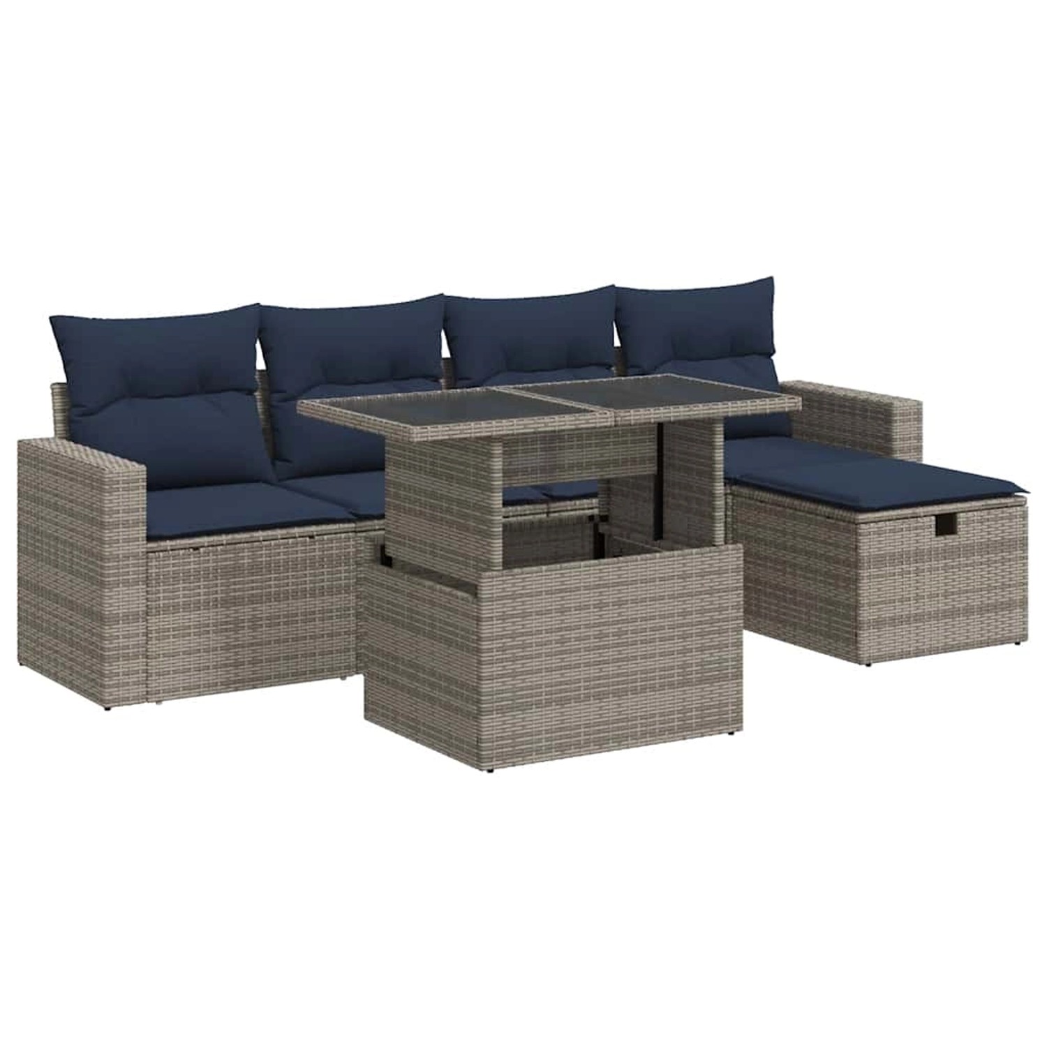vidaXL 6-Tlg Garten-Sofagarnitur mit Kissen Grau Poly Rattan 3327811 günstig online kaufen
