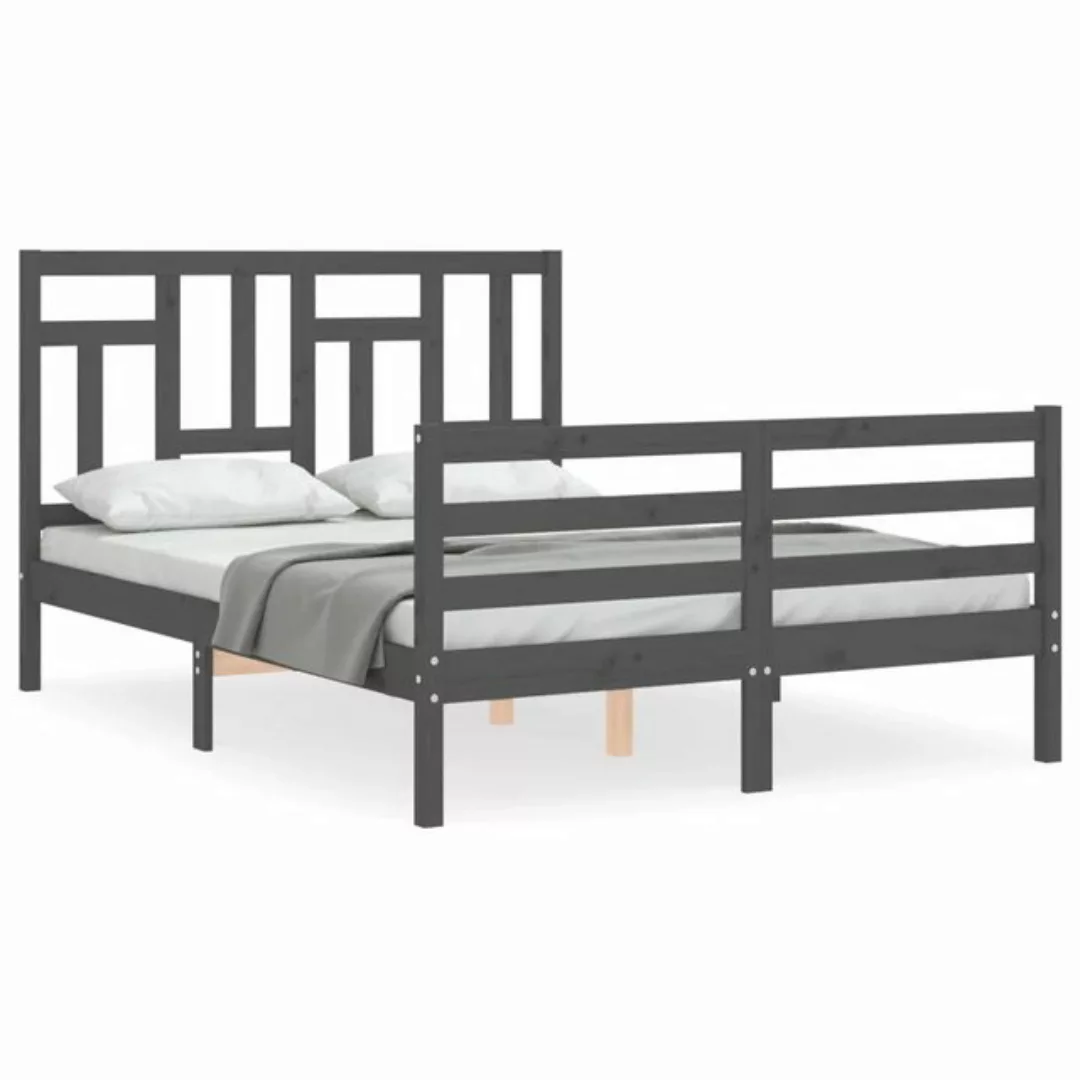 furnicato Bett Massivholzbett mit Kopfteil Grau 140x200 cm günstig online kaufen