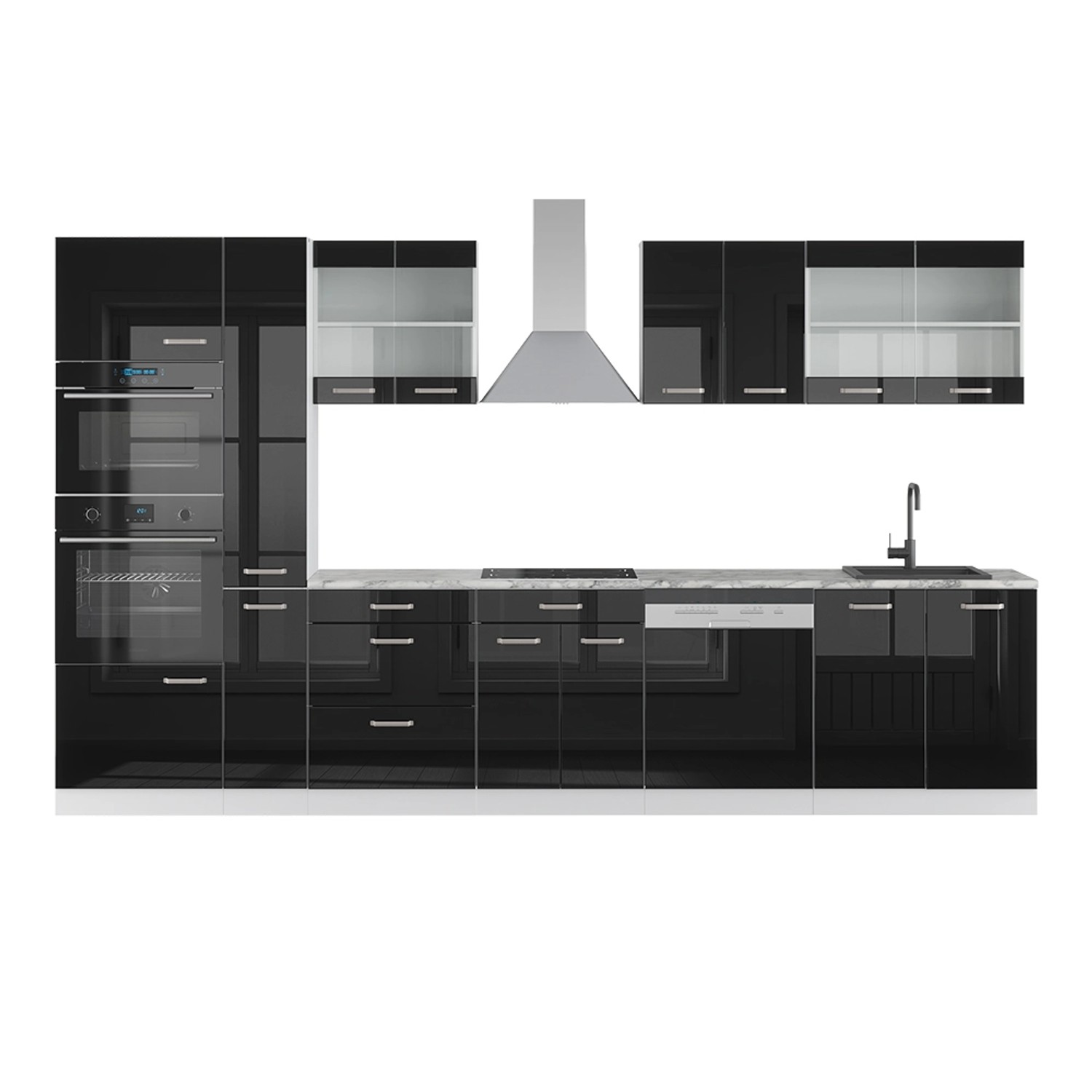 Vicco Küchenzeile R-Line Schwarz Hochglanz/Weiß, 350cm günstig online kaufen