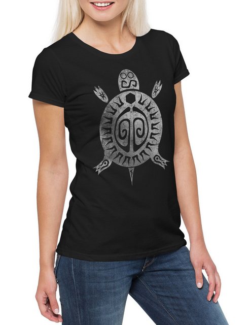 Urban Backwoods Print-Shirt Aztec Turtle Damen T-Shirt Aztec Indianer India günstig online kaufen