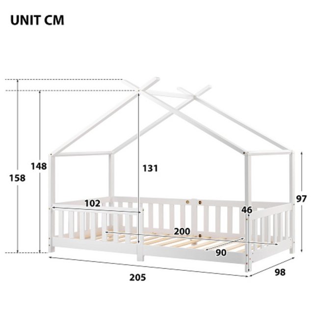 XDOVET Hausbett Bia,Vollholz mit Zaun und Lattenrost, mit Rausfallschutz fü günstig online kaufen