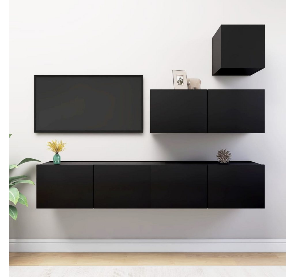 vidaXL TV-Schrank 4-tlg TV-Schrank-Set Schwarz Spanplatte TV-Konsole für Fe günstig online kaufen