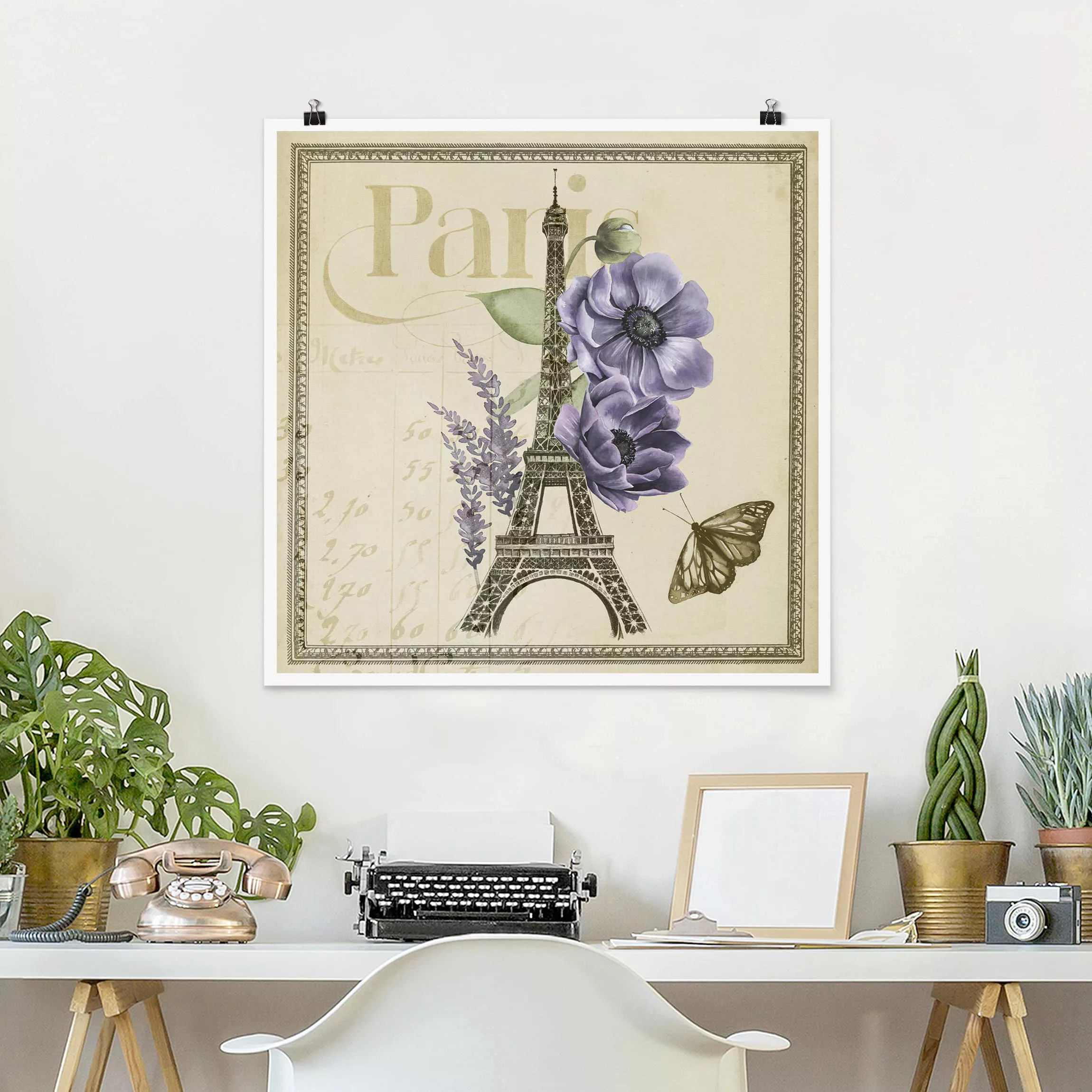 Poster Blumen - Quadrat Paris Collage Eiffelturm günstig online kaufen