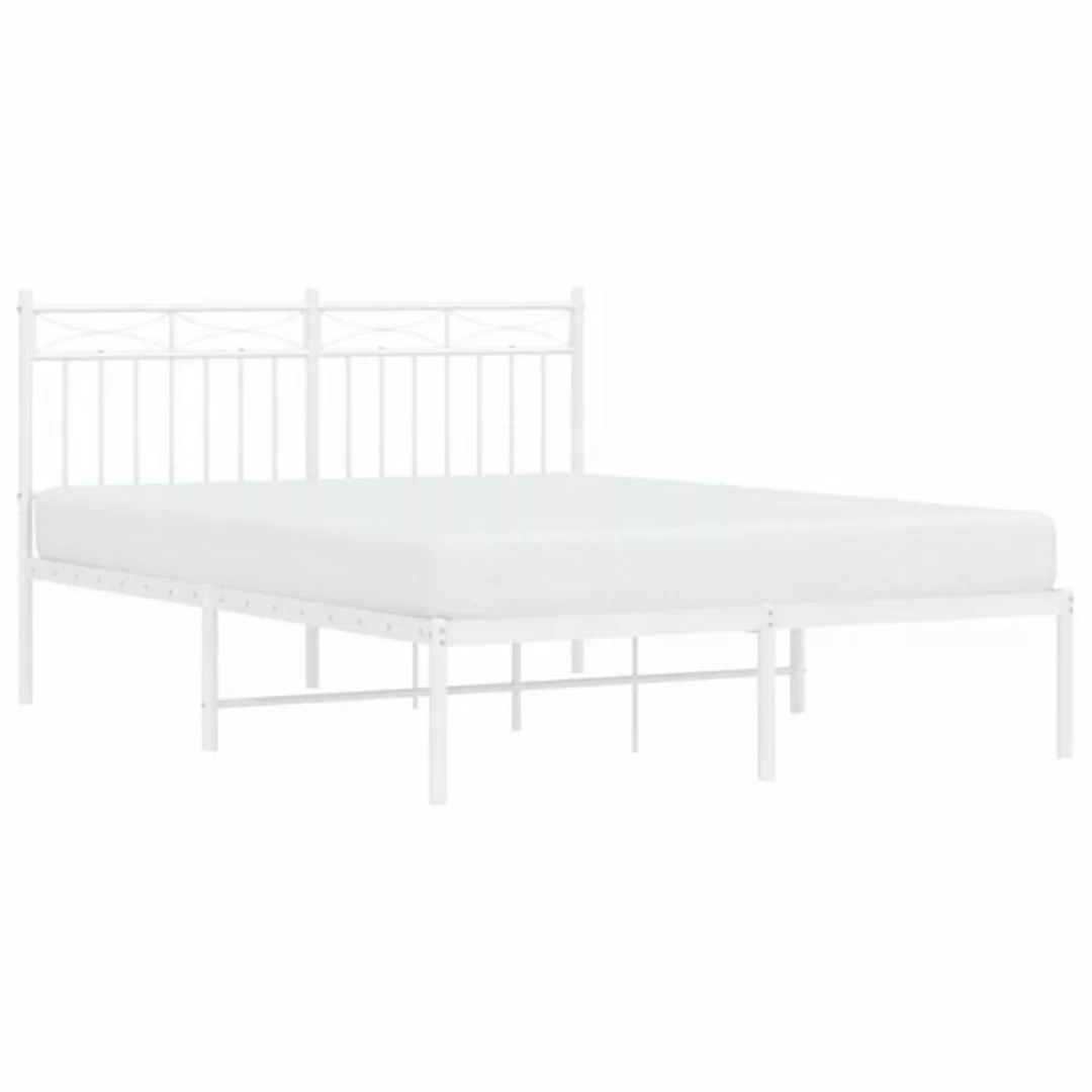 vidaXL Bett Bettgestell mit Kopfteil Metall Weiß 135x190 cm günstig online kaufen