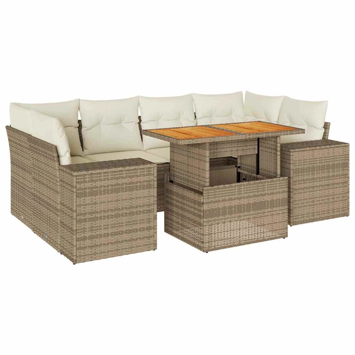 vidaXL 7-Tlg Garten-Sofagarnitur mit Kissen Beige Poly Rattan 3327341 günstig online kaufen