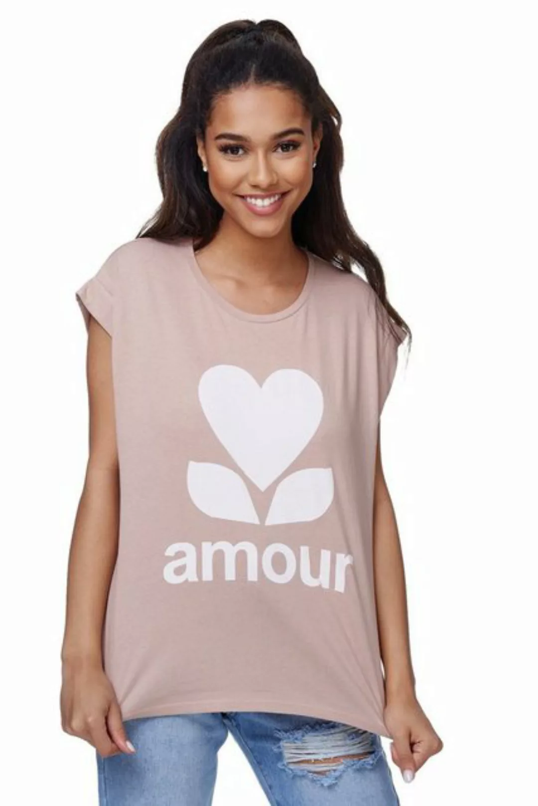 Rayshyne Print-Shirt RS-01 (Damen T-Shirt mit modischem Aufdruck Amour in E günstig online kaufen