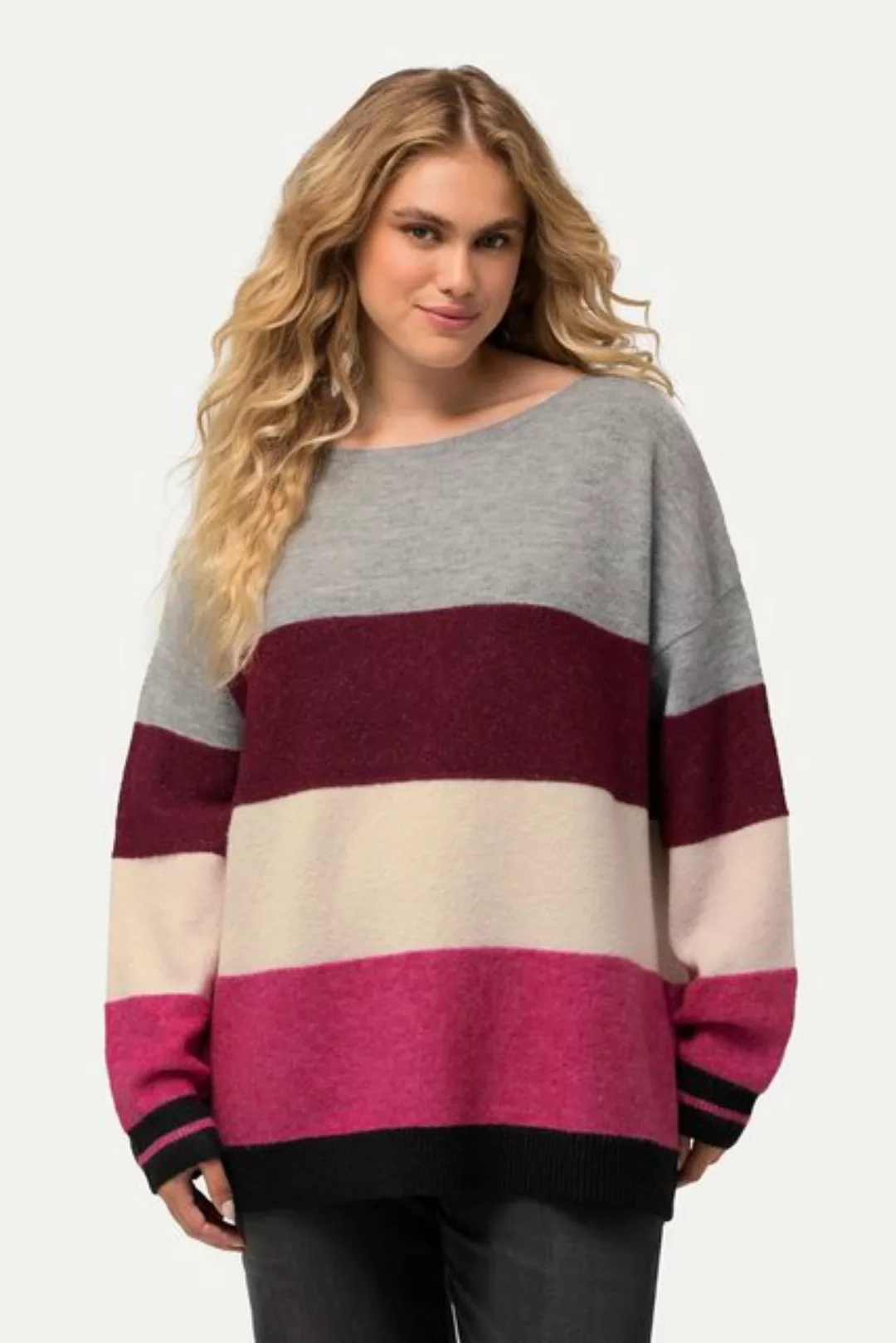 Ulla Popken Strickpullover Pullover Streifen Oversized Rundhals Langarm günstig online kaufen