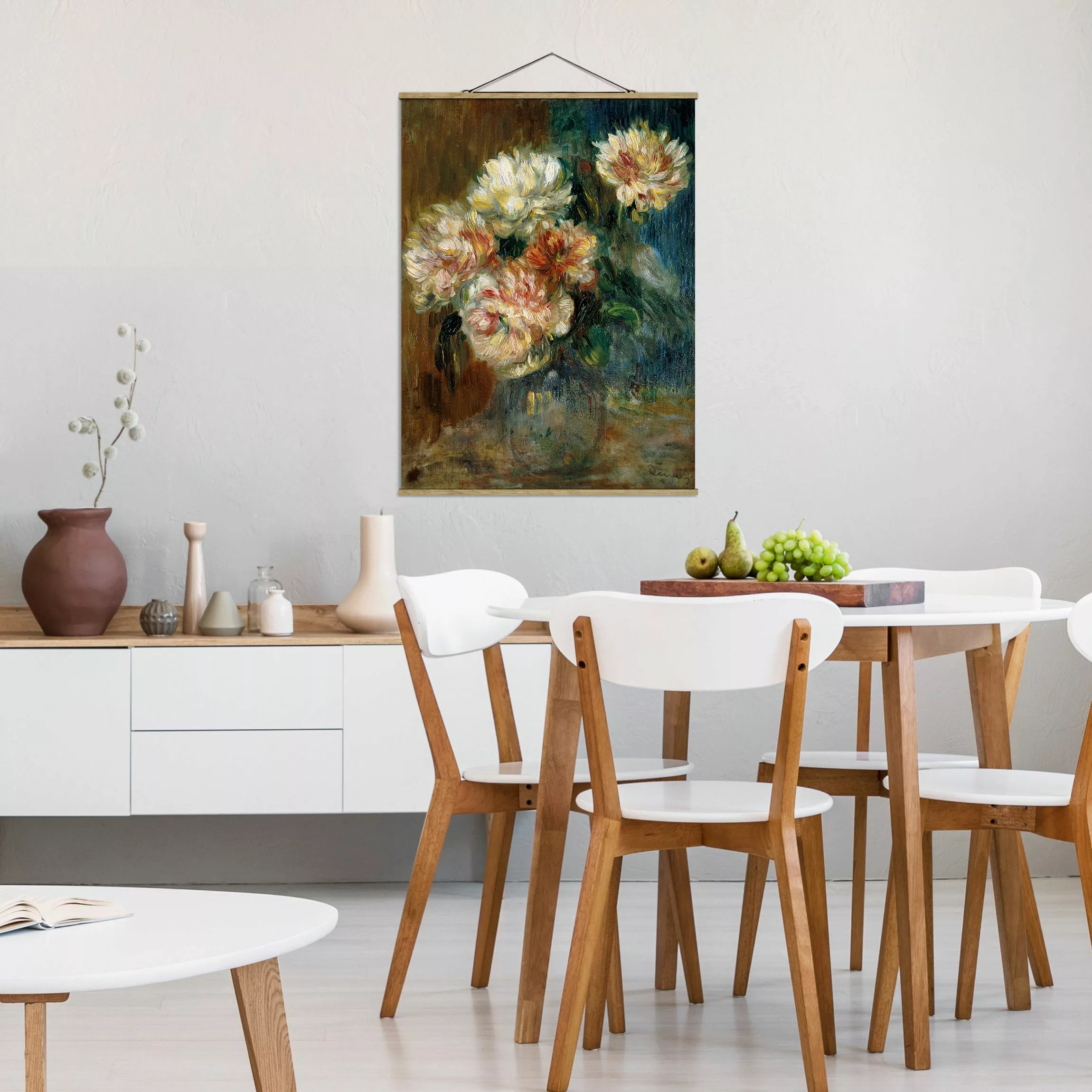 Stoffbild Blumen mit Posterleisten - Hochformat Auguste Renoir - Vase Pfing günstig online kaufen