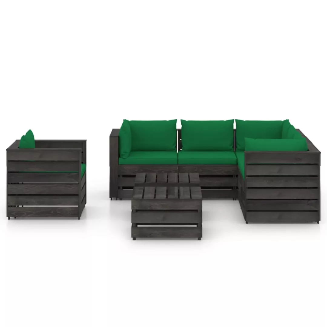 8-tlg. Garten-lounge-set Mit Kissen Grau Imprägniertes Holz günstig online kaufen