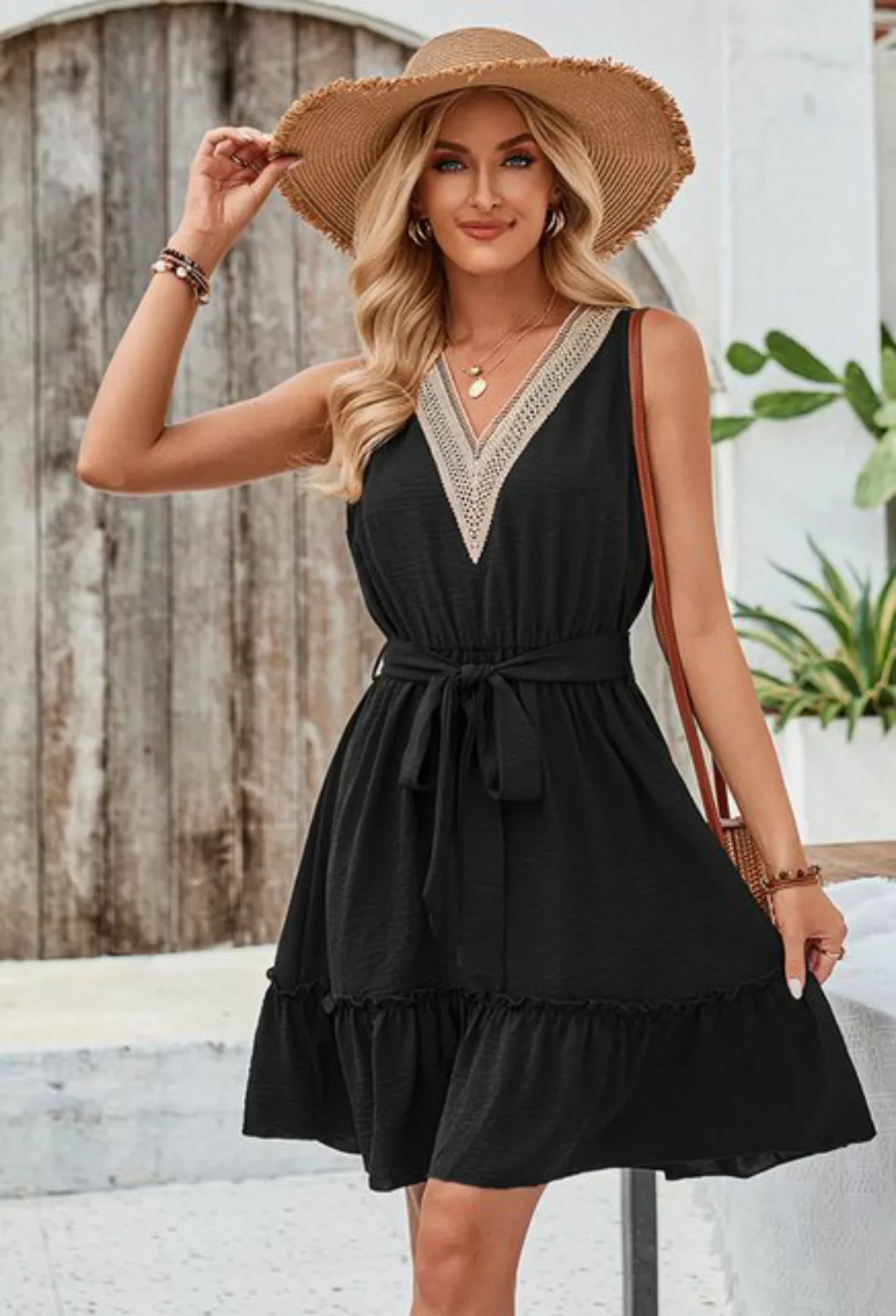SEGUEN Sommerkleid Sommer Damenmode Fresh Style V-Ausschnitt ärmelloses Spi günstig online kaufen