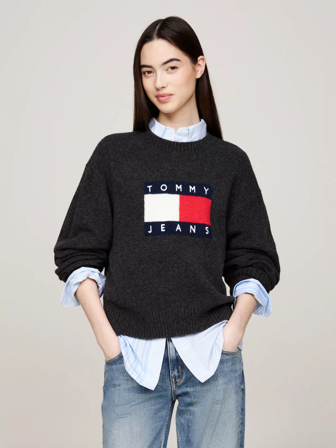 Tommy Jeans Curve Strickpullover "TJW MELANGE FLAG SWEATER EXT", in Großen günstig online kaufen