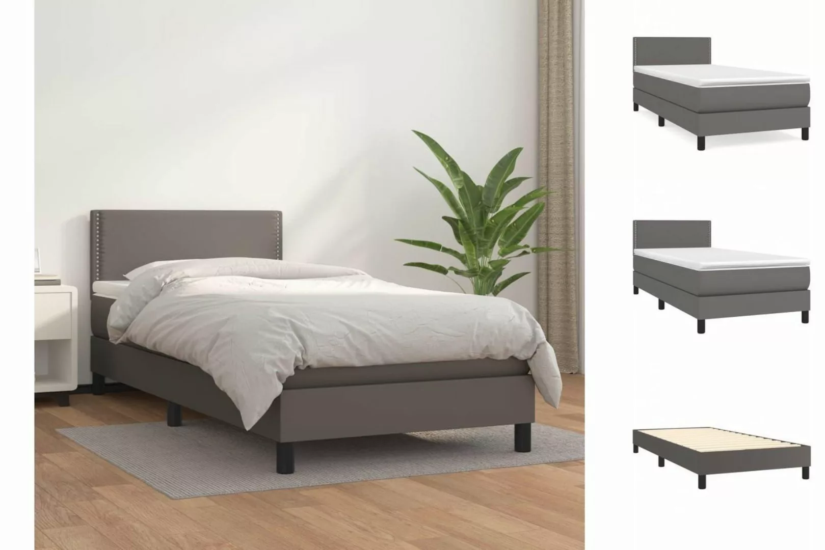 vidaXL Bettgestell Boxspringbett mit Matratze Grau 100x200 cm Kunstleder Be günstig online kaufen