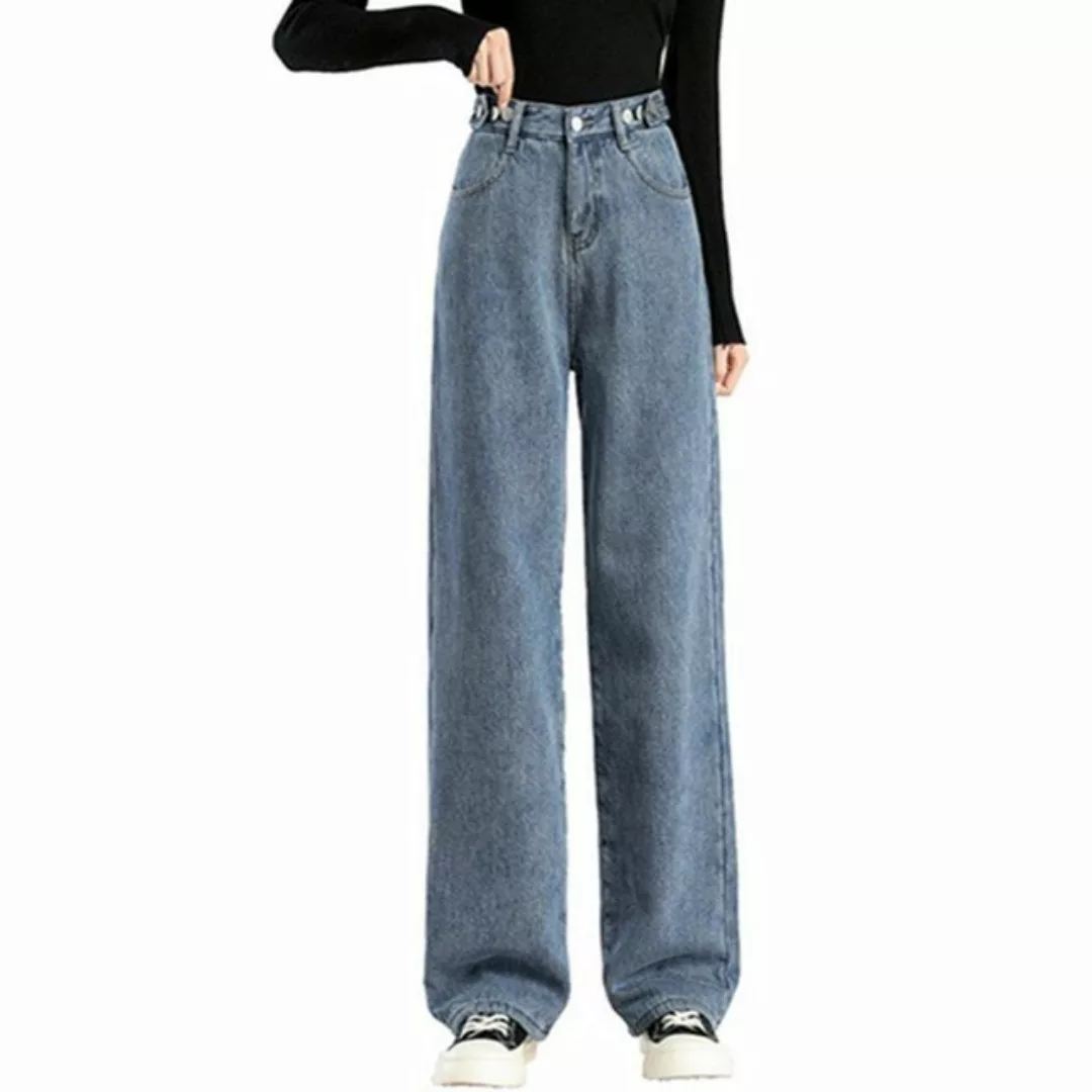 ZWY Gerade Jeans Damen Fleece Jeans gerade Hose lockere Hose mit weitem Bei günstig online kaufen