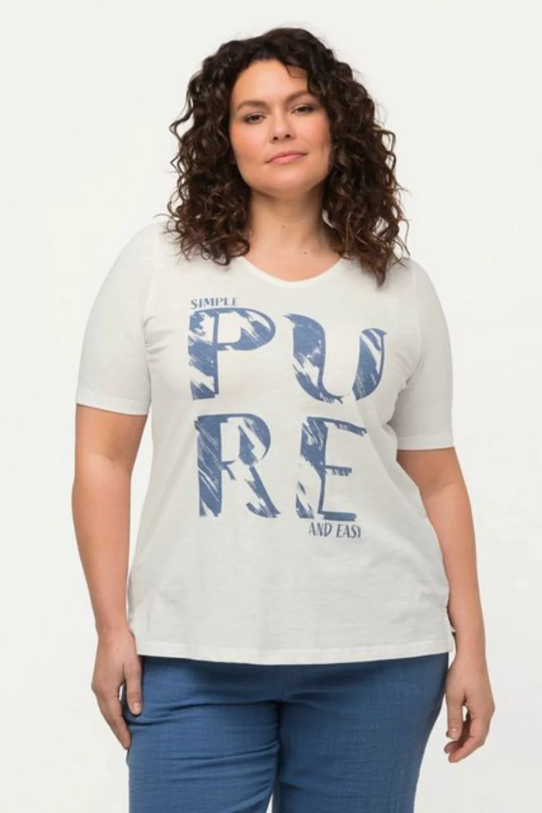 Ulla Popken Rundhalsshirt T-Shirt PURE V-Ausschnitt Halbarm Biobaumwolle günstig online kaufen