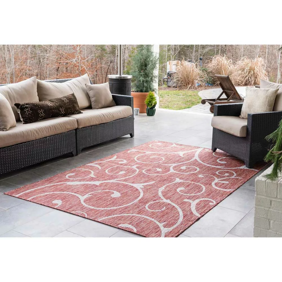 Outdoorteppich mit Ornament Muster Rostrot und Cremefarben günstig online kaufen