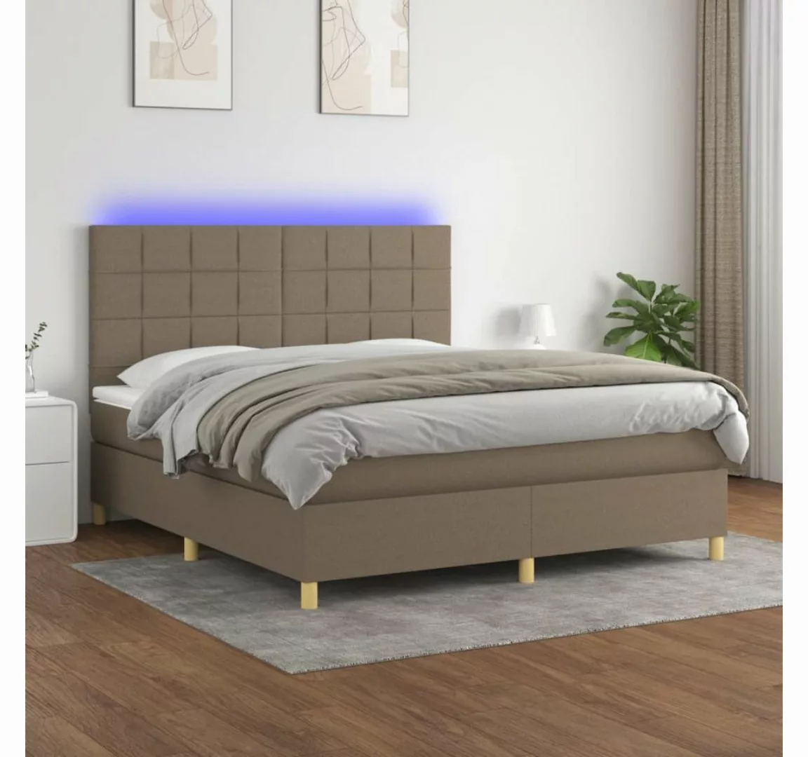 vidaXL Boxspringbett (160 x 200 cm, Quadrate, Taupe), mit LED günstig online kaufen