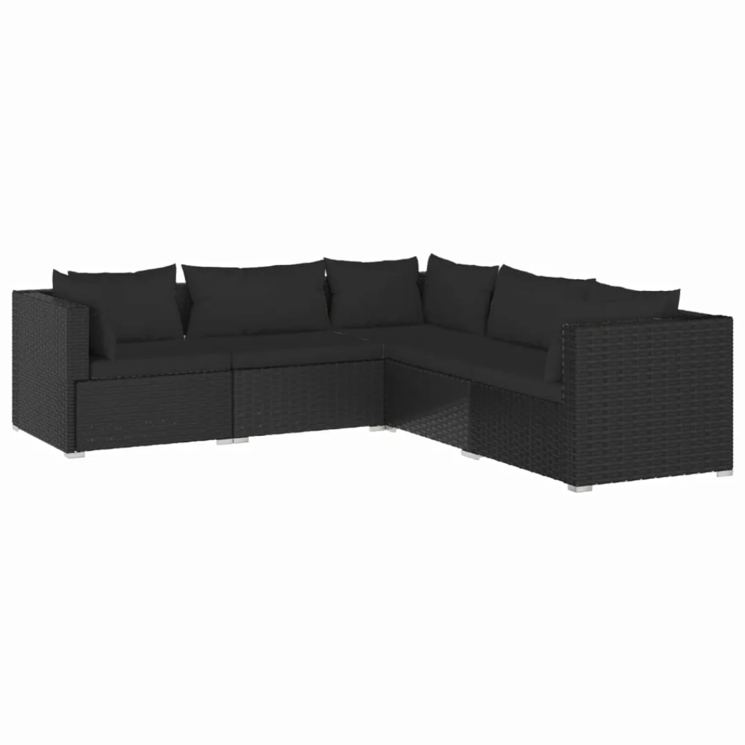 Vidaxl 5-tlg. Garten-lounge-set Mit Kissen Poly Rattan Schwarz günstig online kaufen